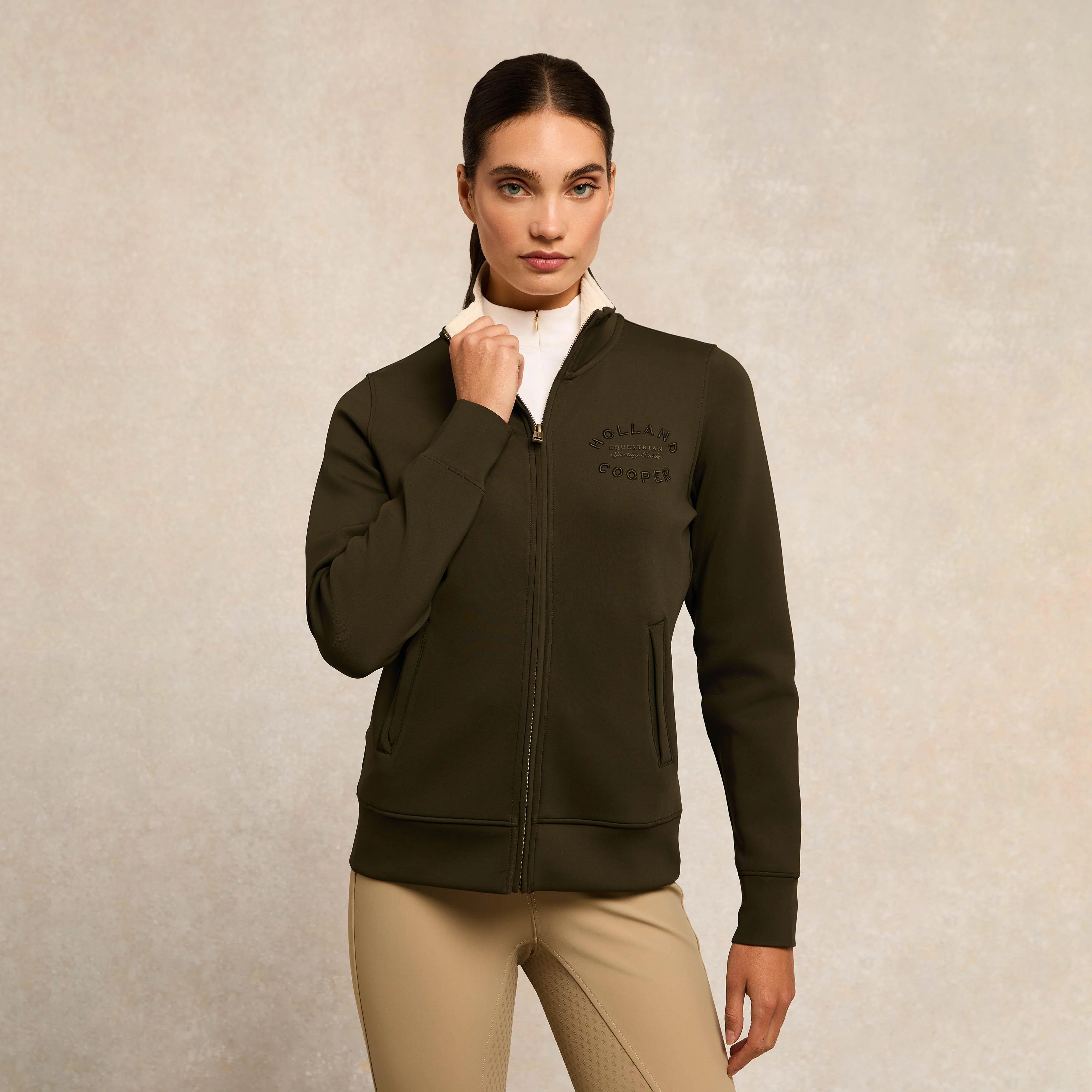 Womens Training Zip Through Sweat Dark Olive - Image 4