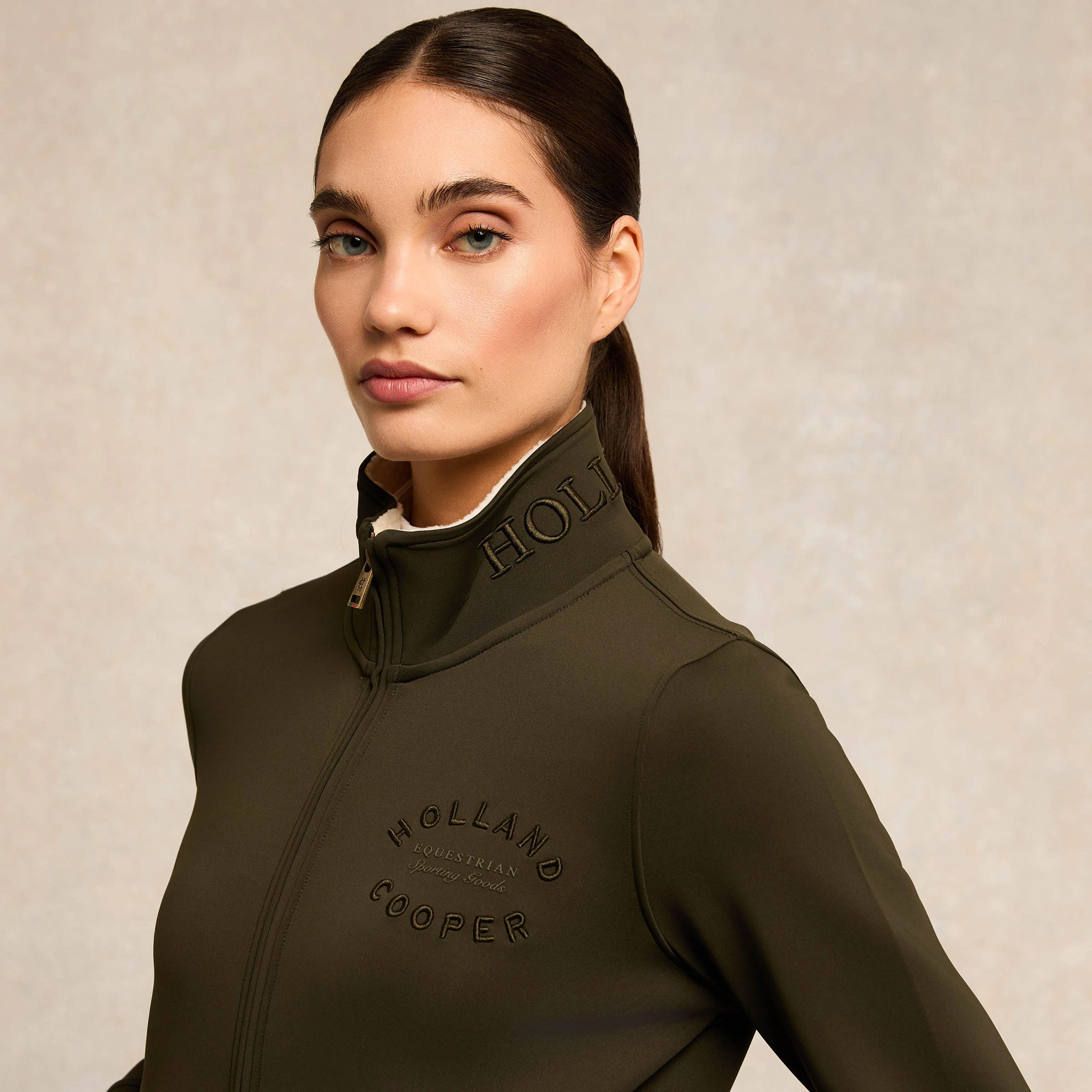 Womens Training Zip Through Sweat Dark Olive - Image 5