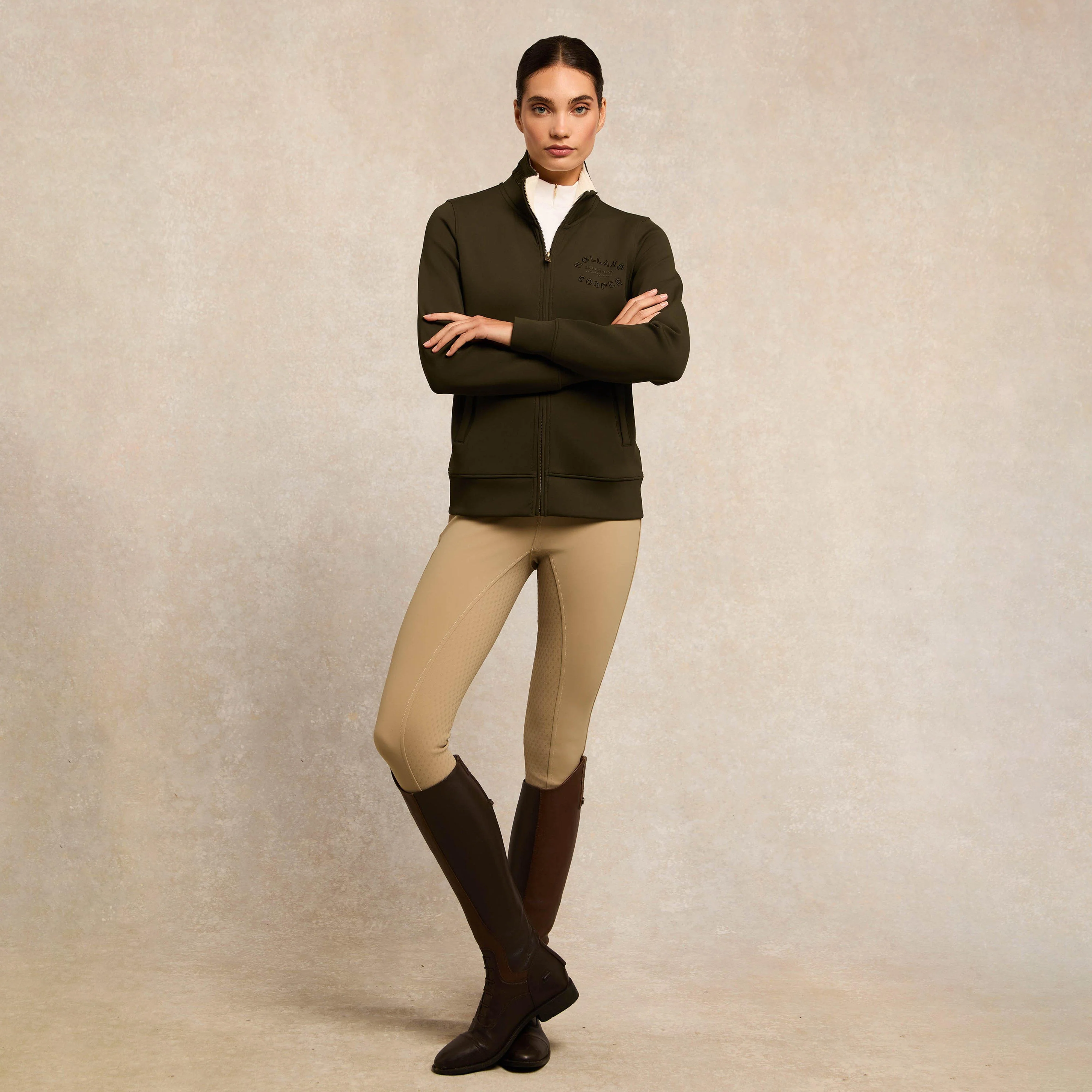 Womens Training Zip Through Sweat Dark Olive - Image 7