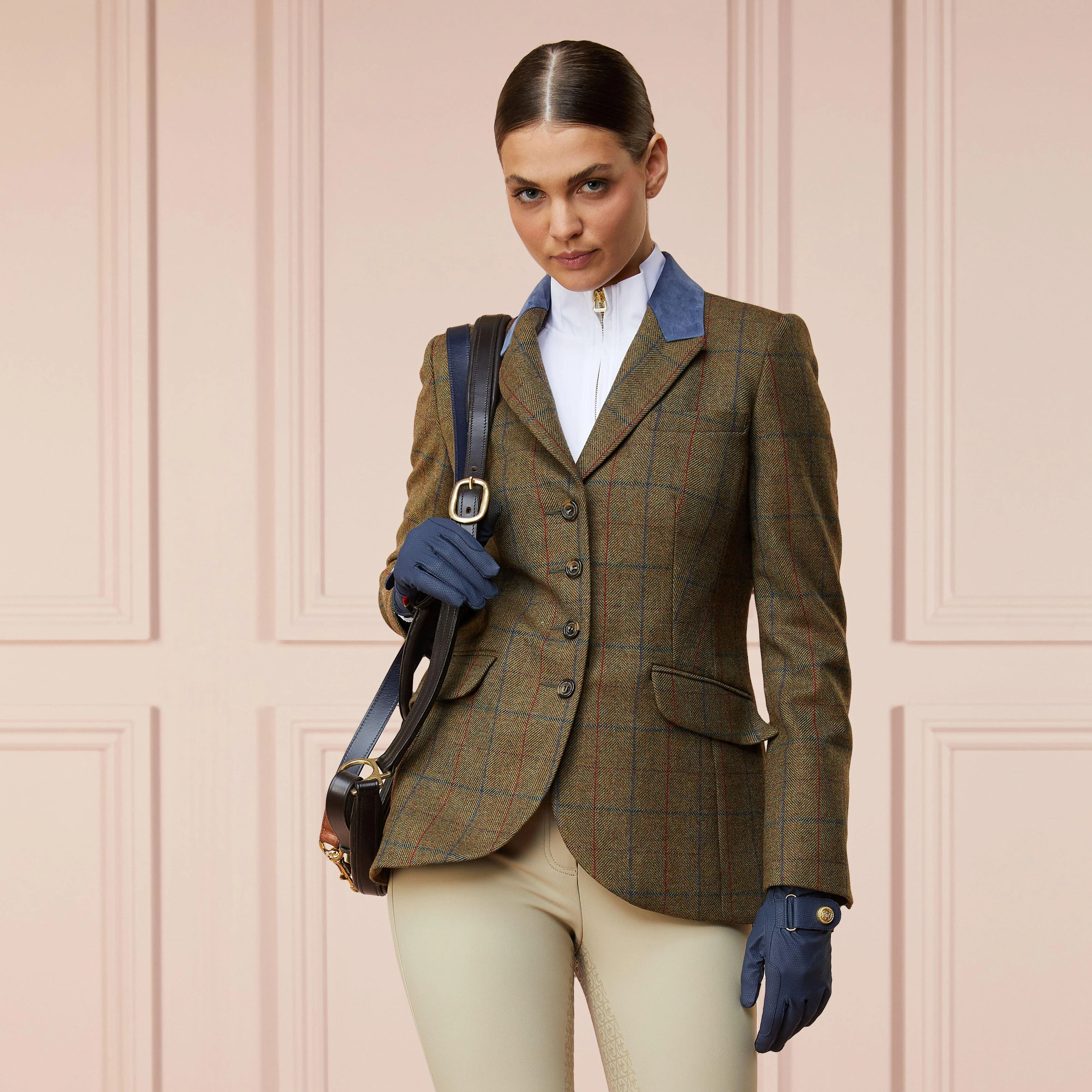 Womens Tweed Riding Jacket Glen Green - Image 8