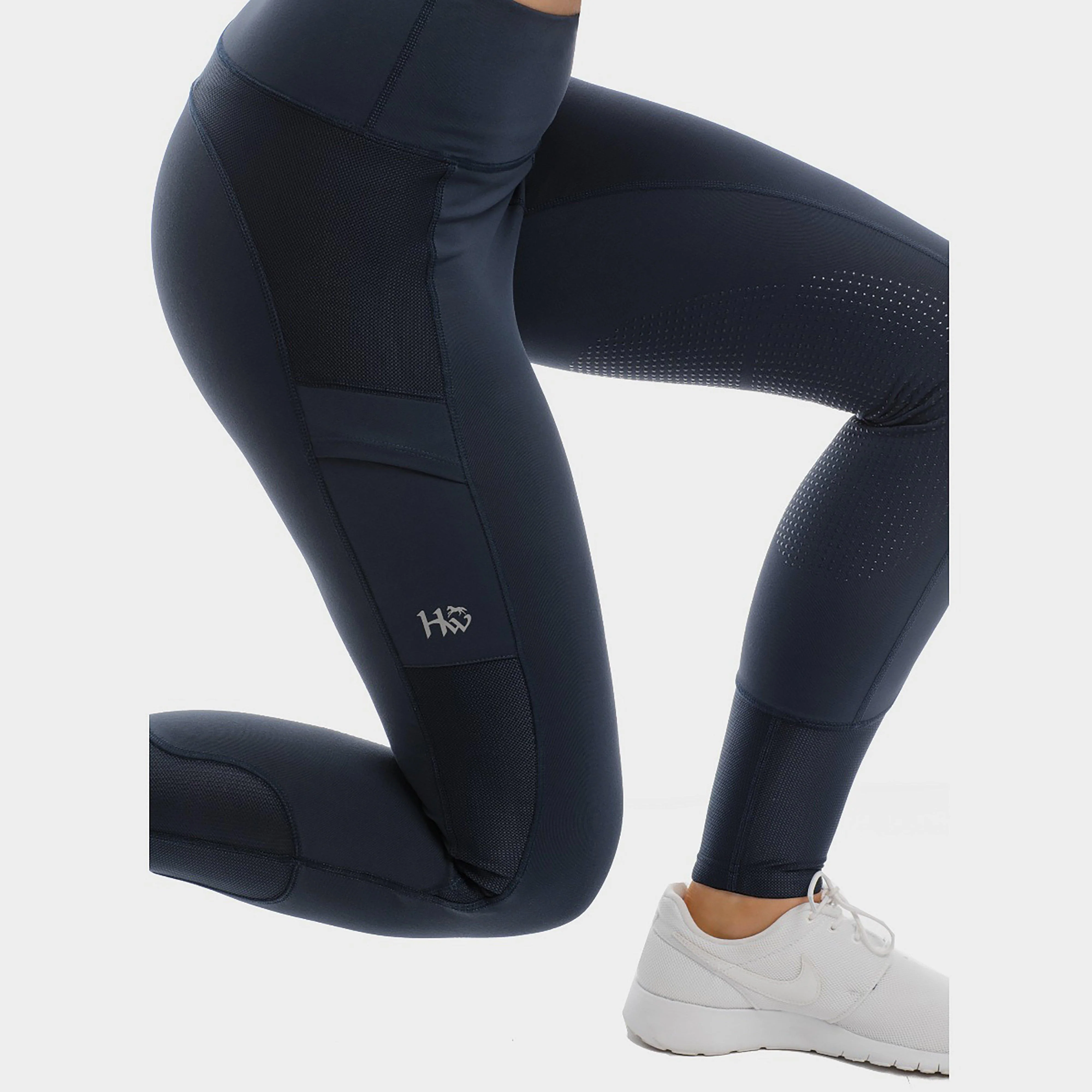 Womens Silicone Grip Riding Tights Navy - Image 7