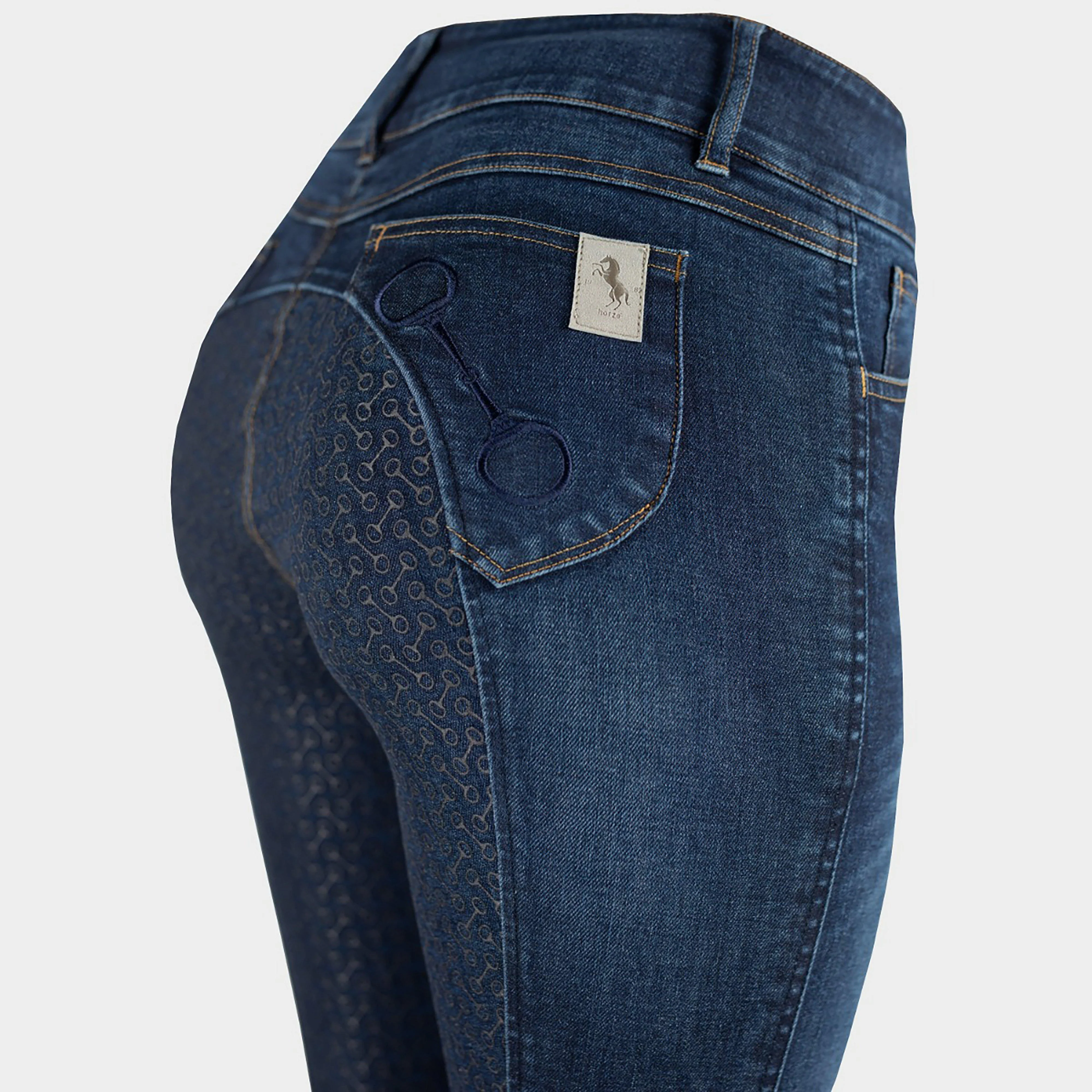 Ladies Kaia High Waisted Silicone Full Seat Breeches Denim - Image 3