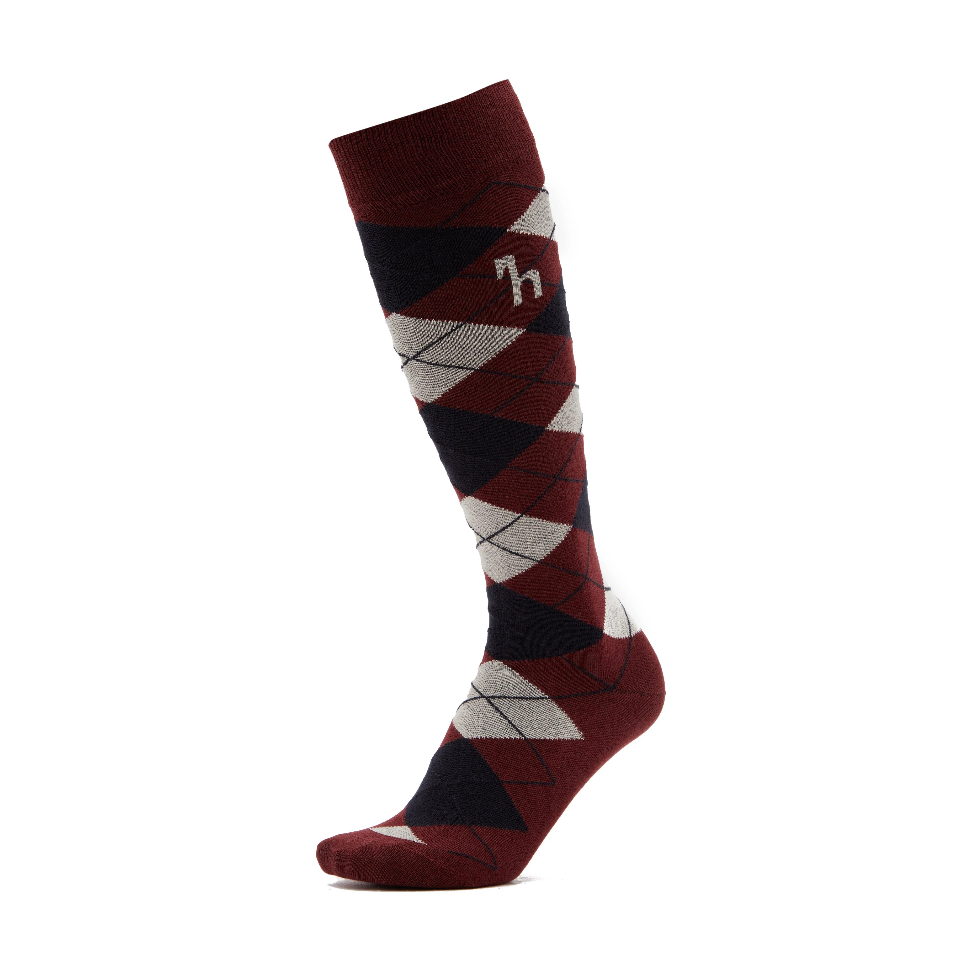Womens Alana Check Riding Socks Burgundy Red Mahogany/Dark Navy - Image 6