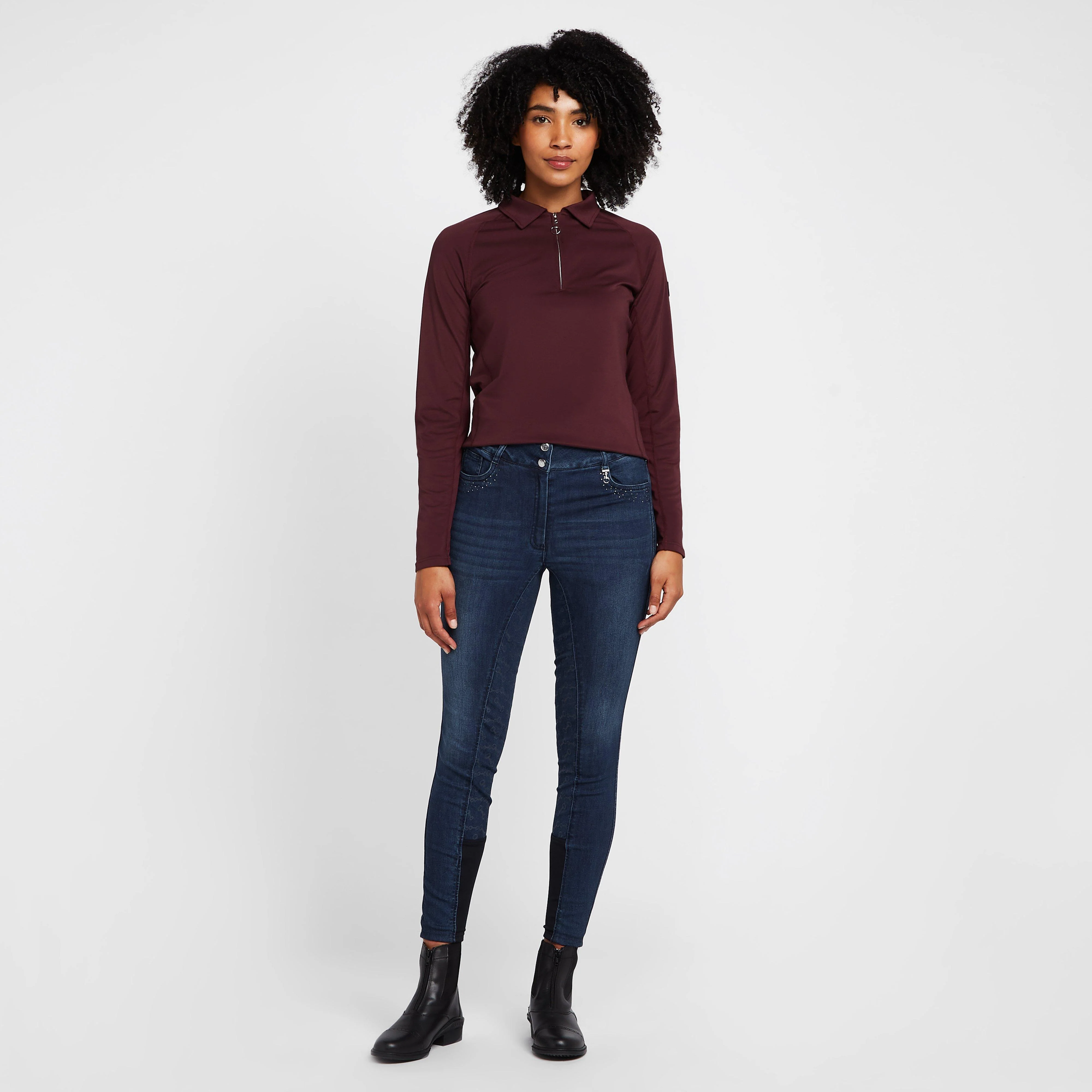 Womens Kaia Denim Silicone Full Seat Breeches With Crystals - Image 3