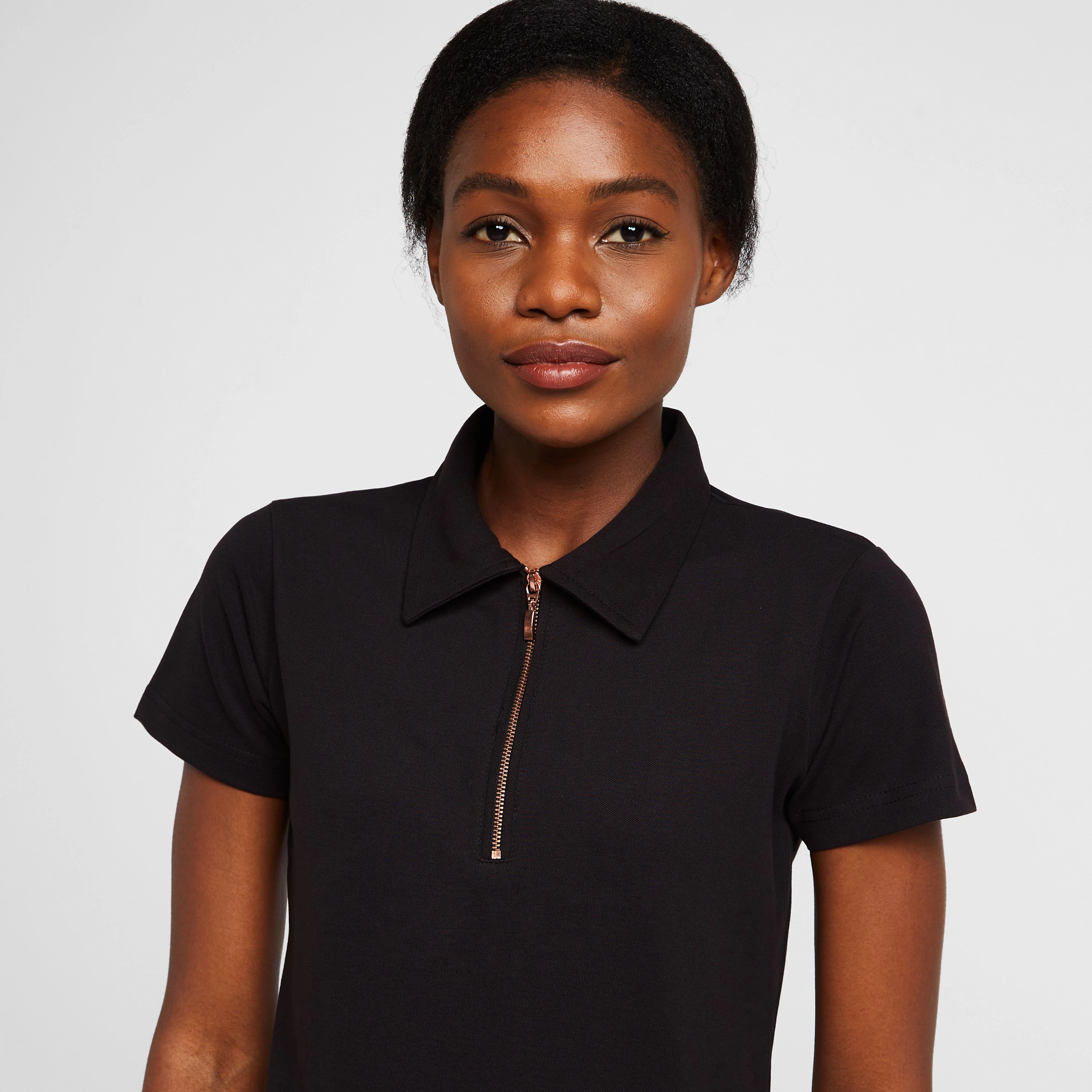 Womens Organic Lia Cotton Polo Shirt Black - Image 4