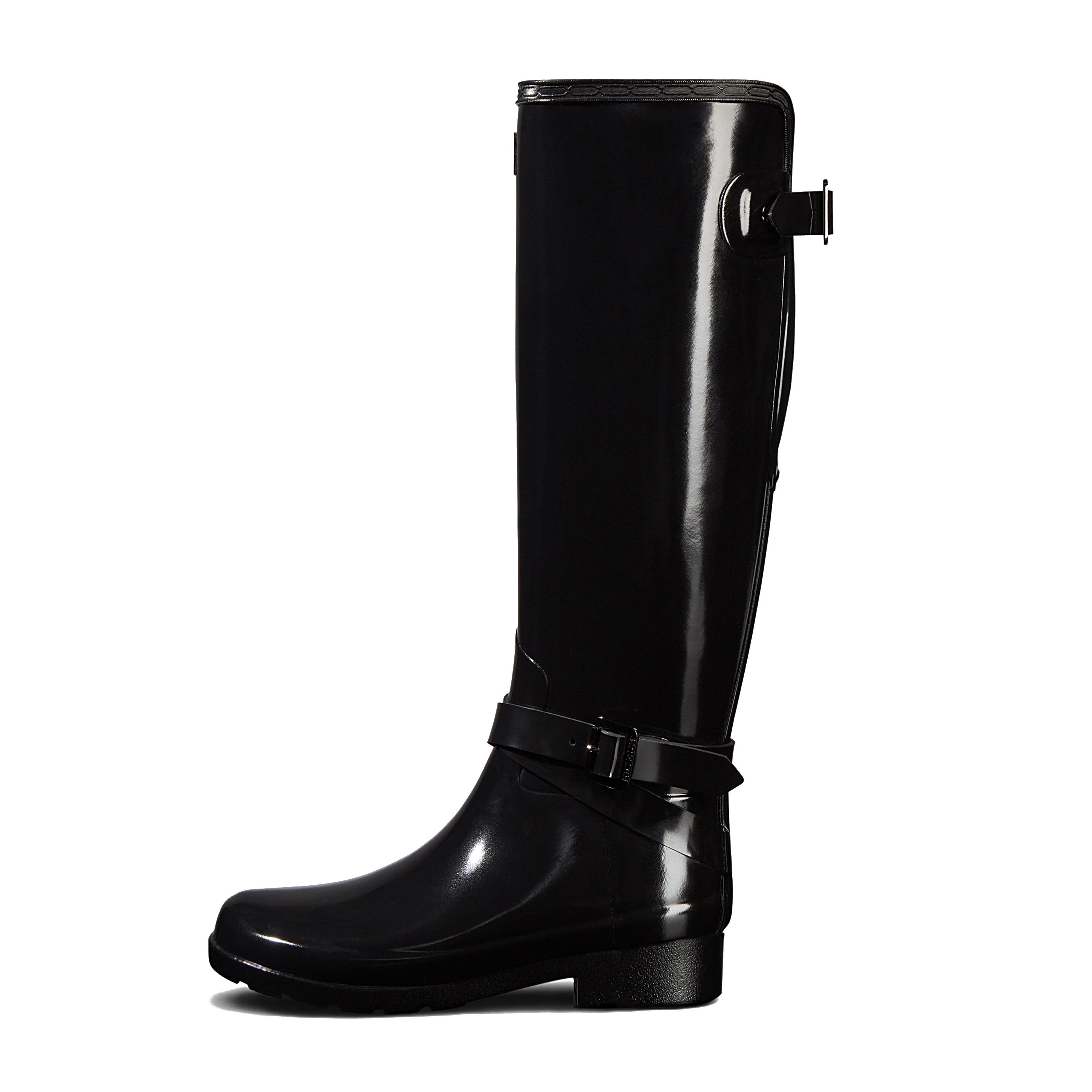 Womens Original Refined Back Adjustable Tall Gloss Wellington Boots Black - Image 2
