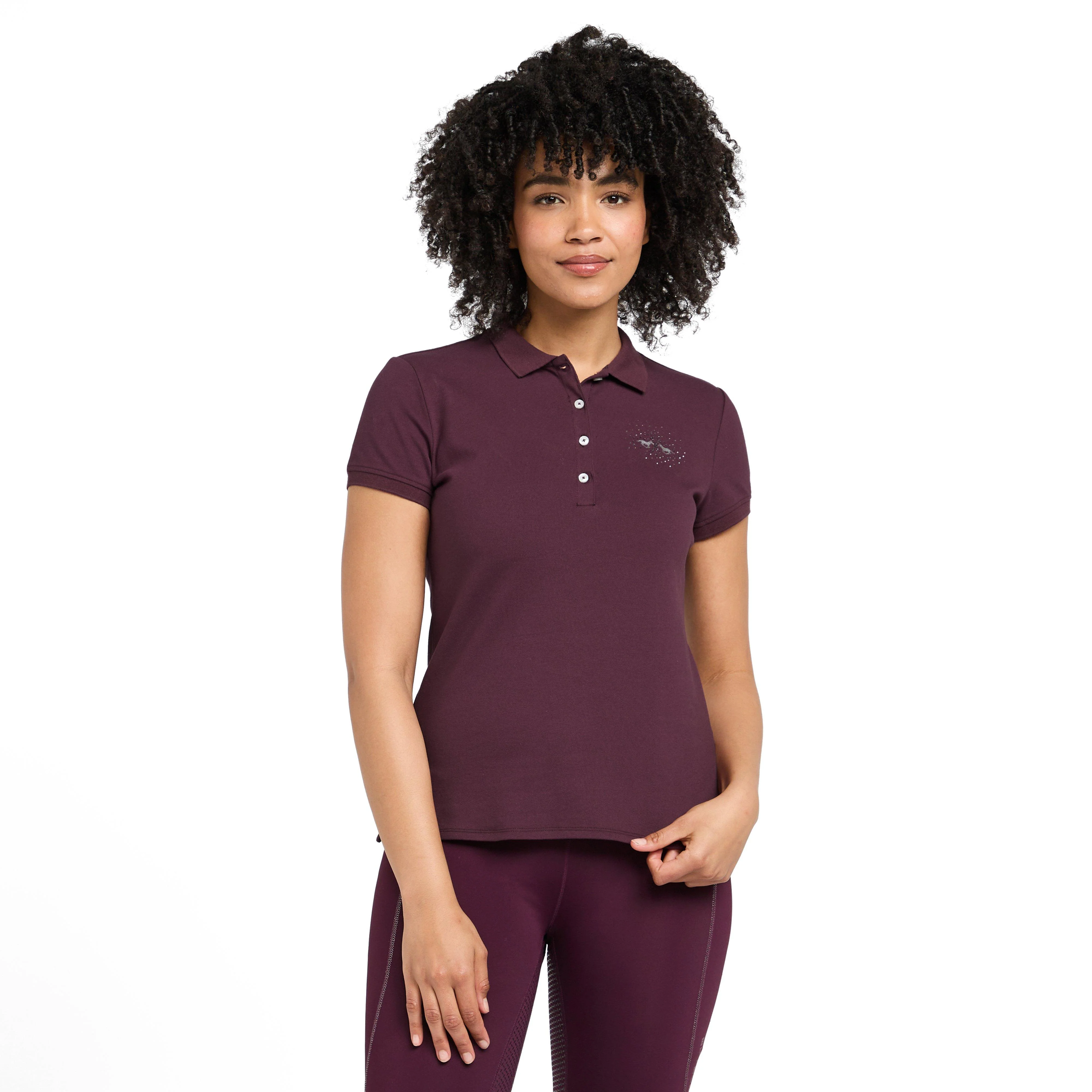 Womens Classic Short Sleeved Polo Shirt Dark Berry - Image 7