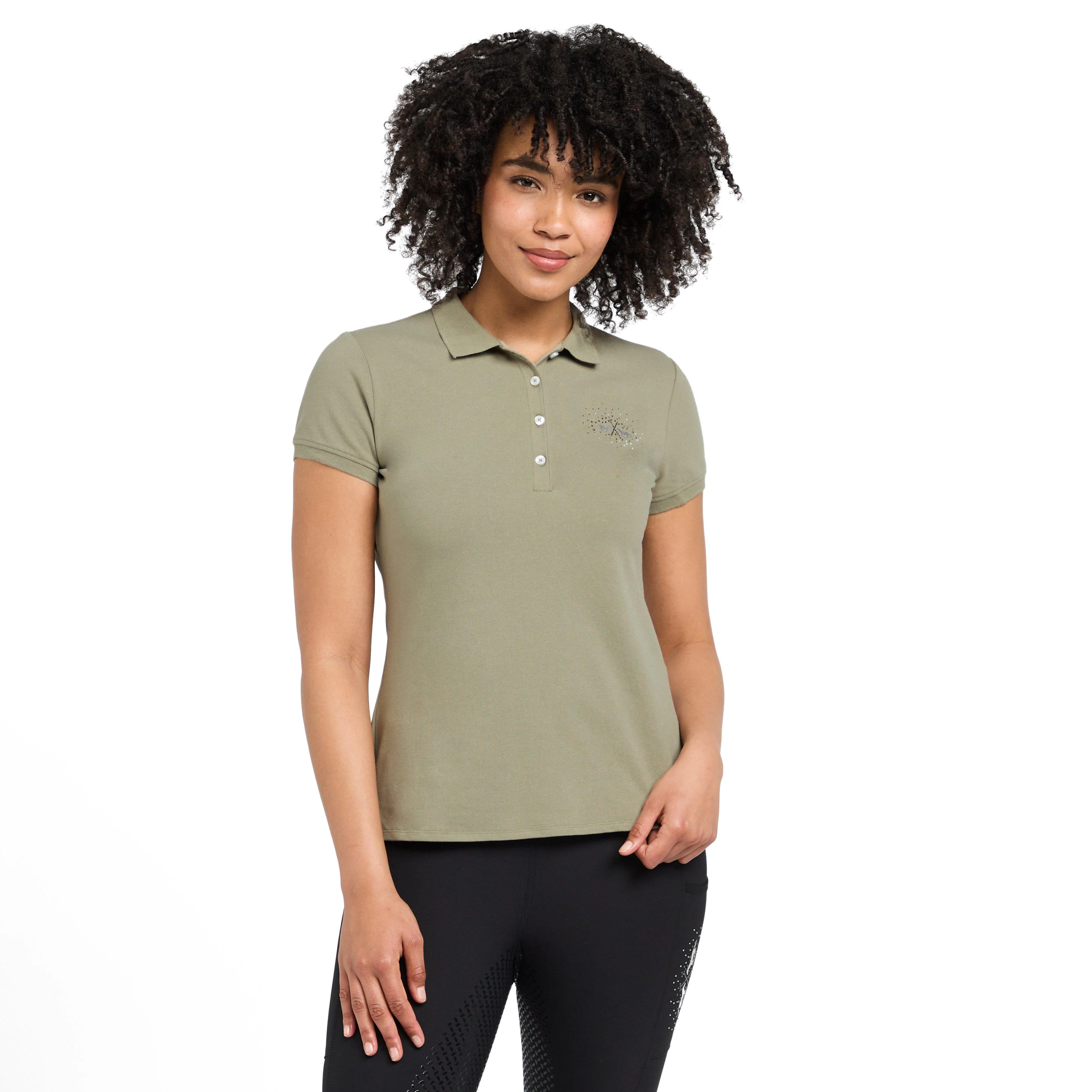 Womens Classic Short Sleeved Polo Shirt Oil Green - Image 7