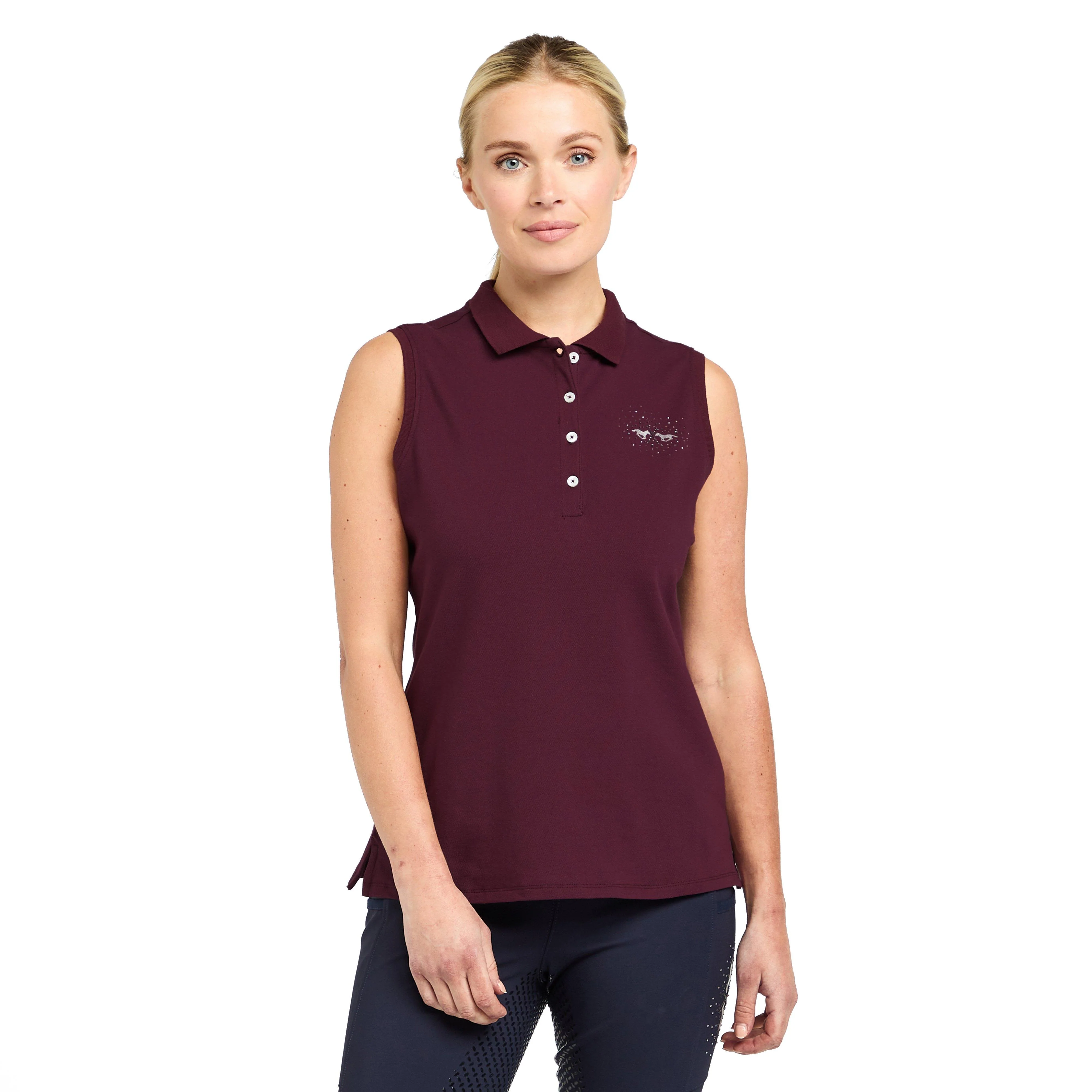 Womens Classic Sleeveless Polo Shirt Dark Berry - Image 7