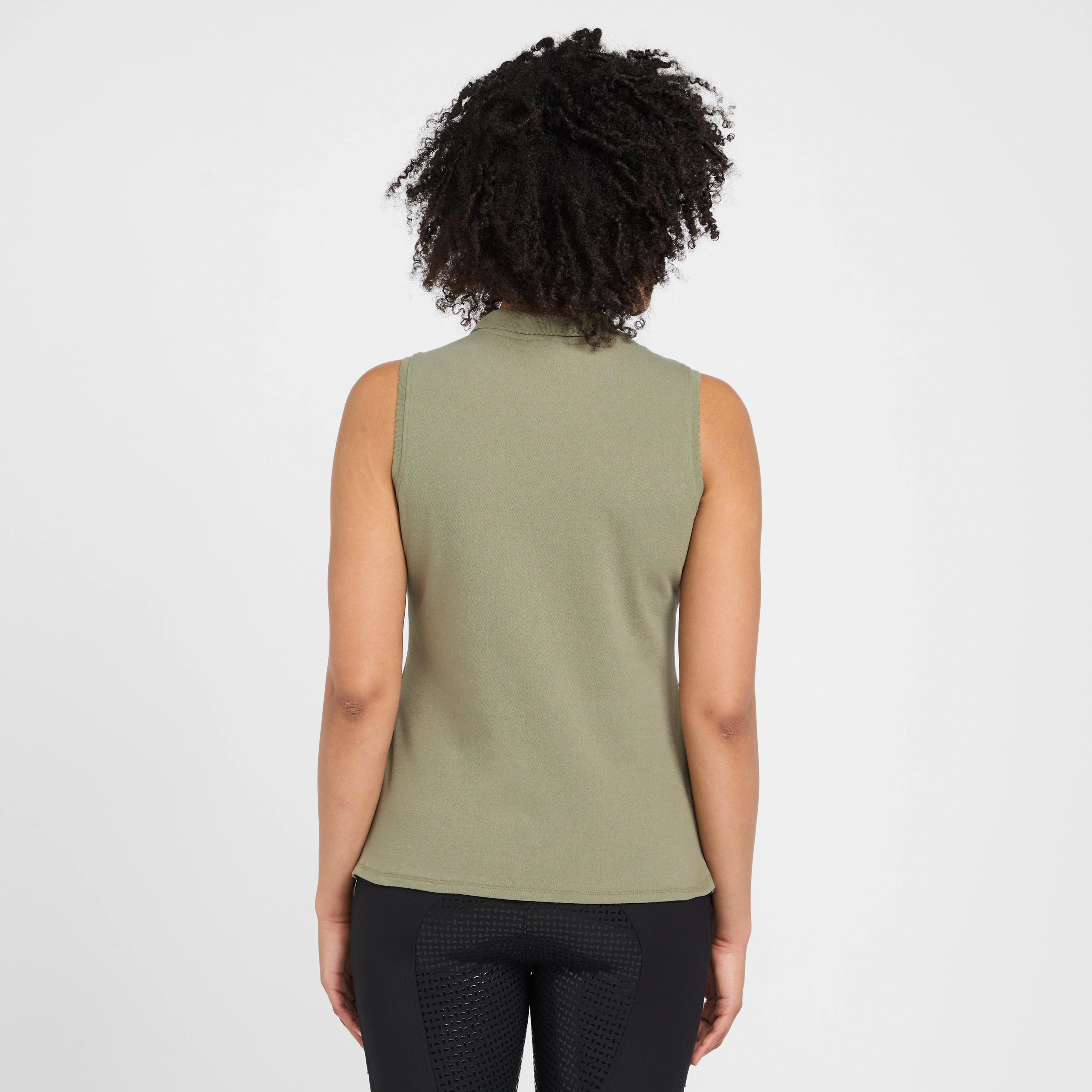 Womens Classic Sleeveless Polo Shirt Oil Green - Image 2