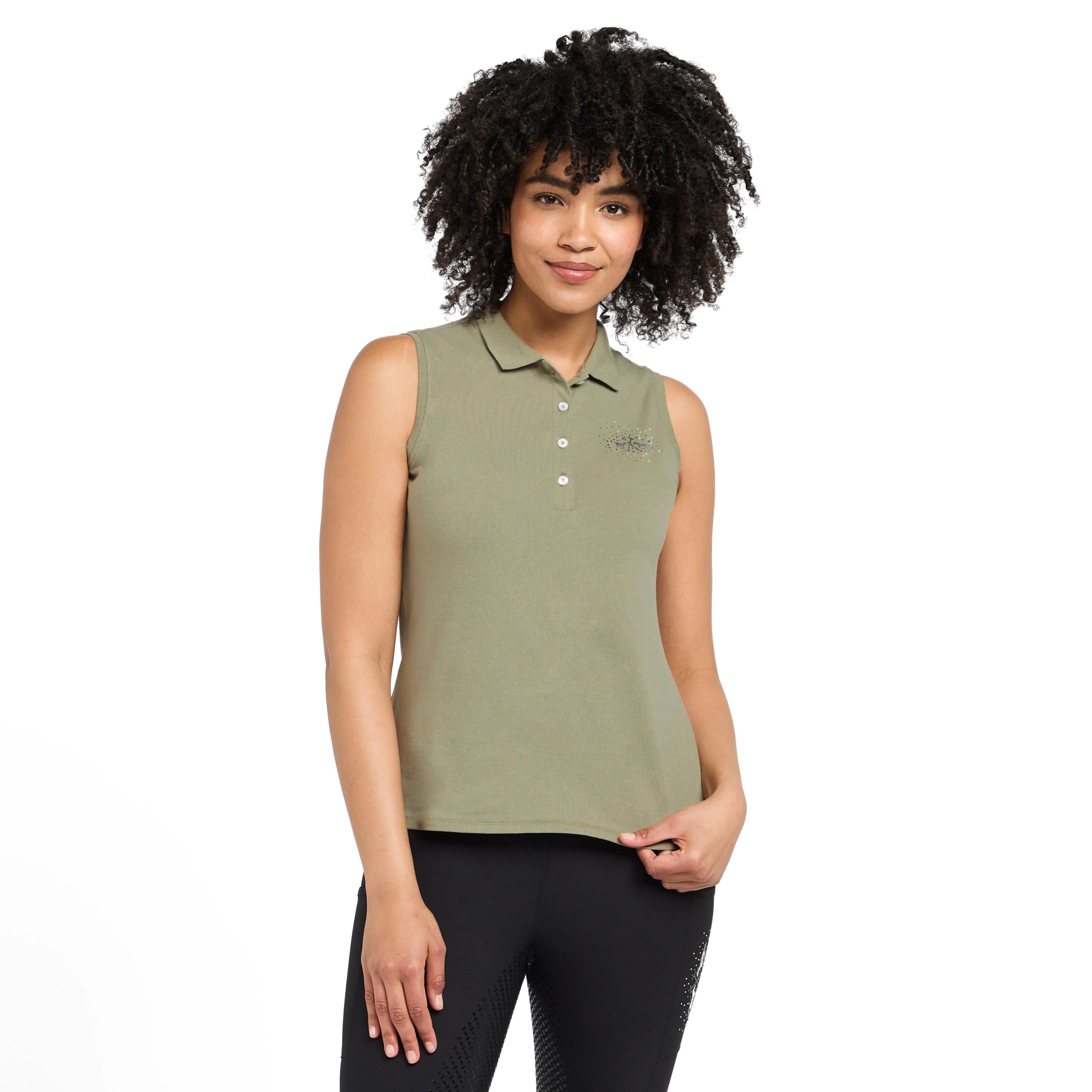 Womens Classic Sleeveless Polo Shirt Oil Green - Image 7