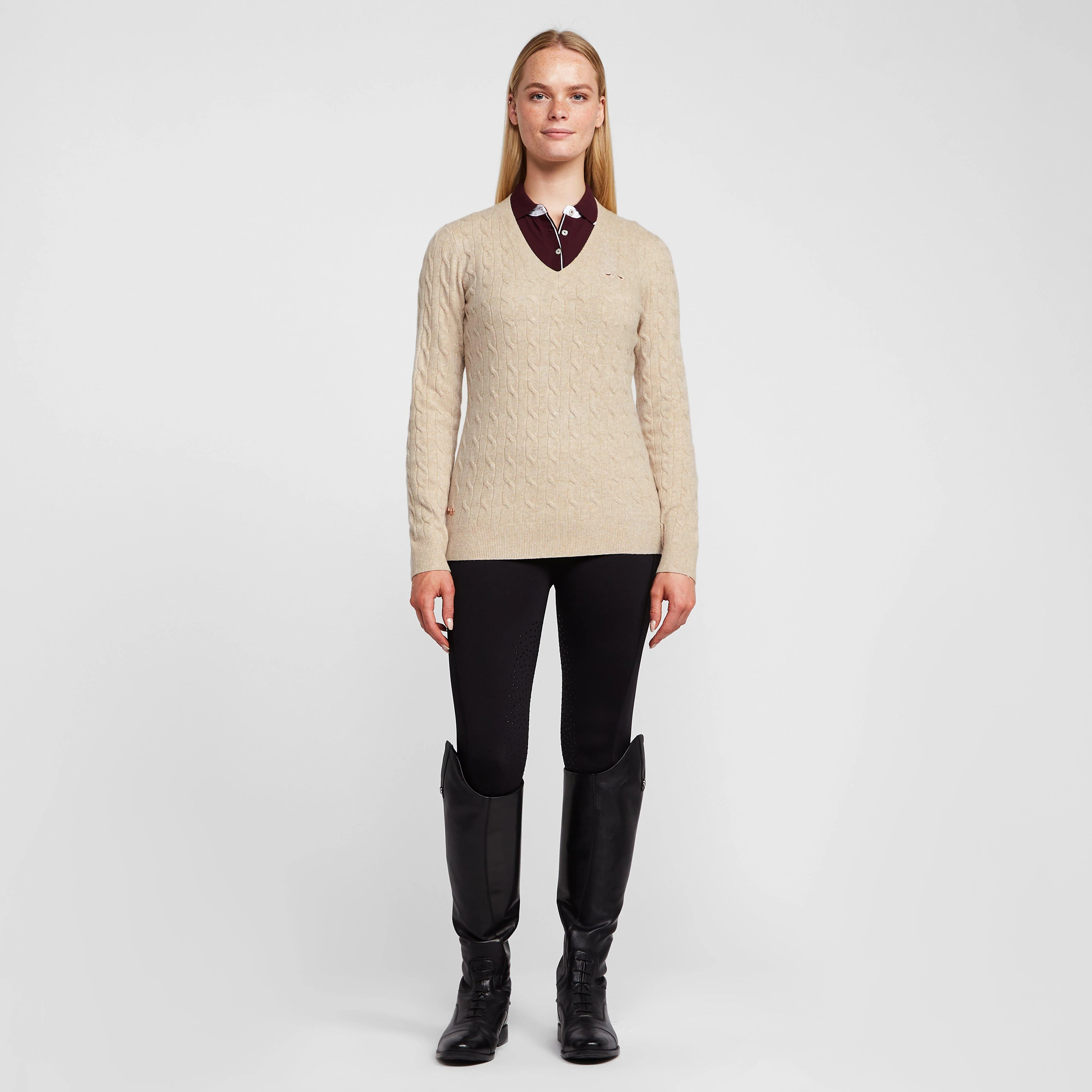 Womens Classy Cable Pullover Champagne Light Grey Heather - Image 3