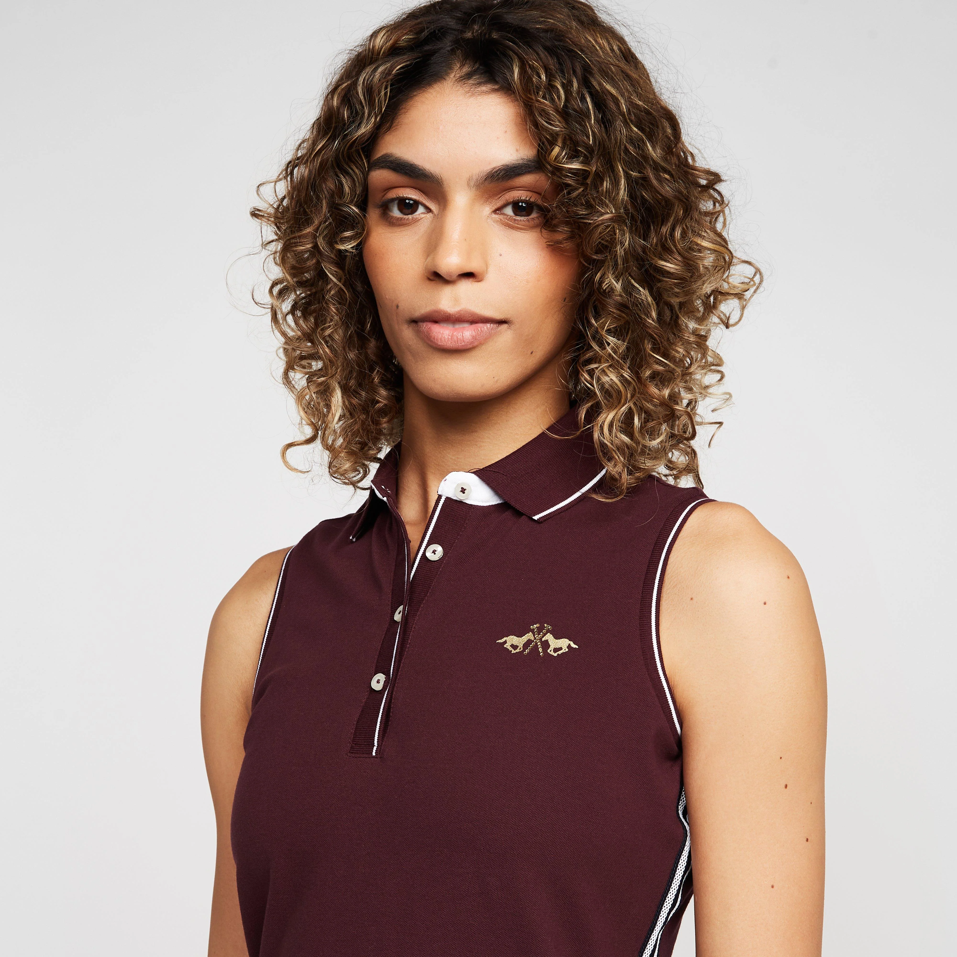 Womens Lia Sleeveless Polo Shirt Dark Berry - Image 4