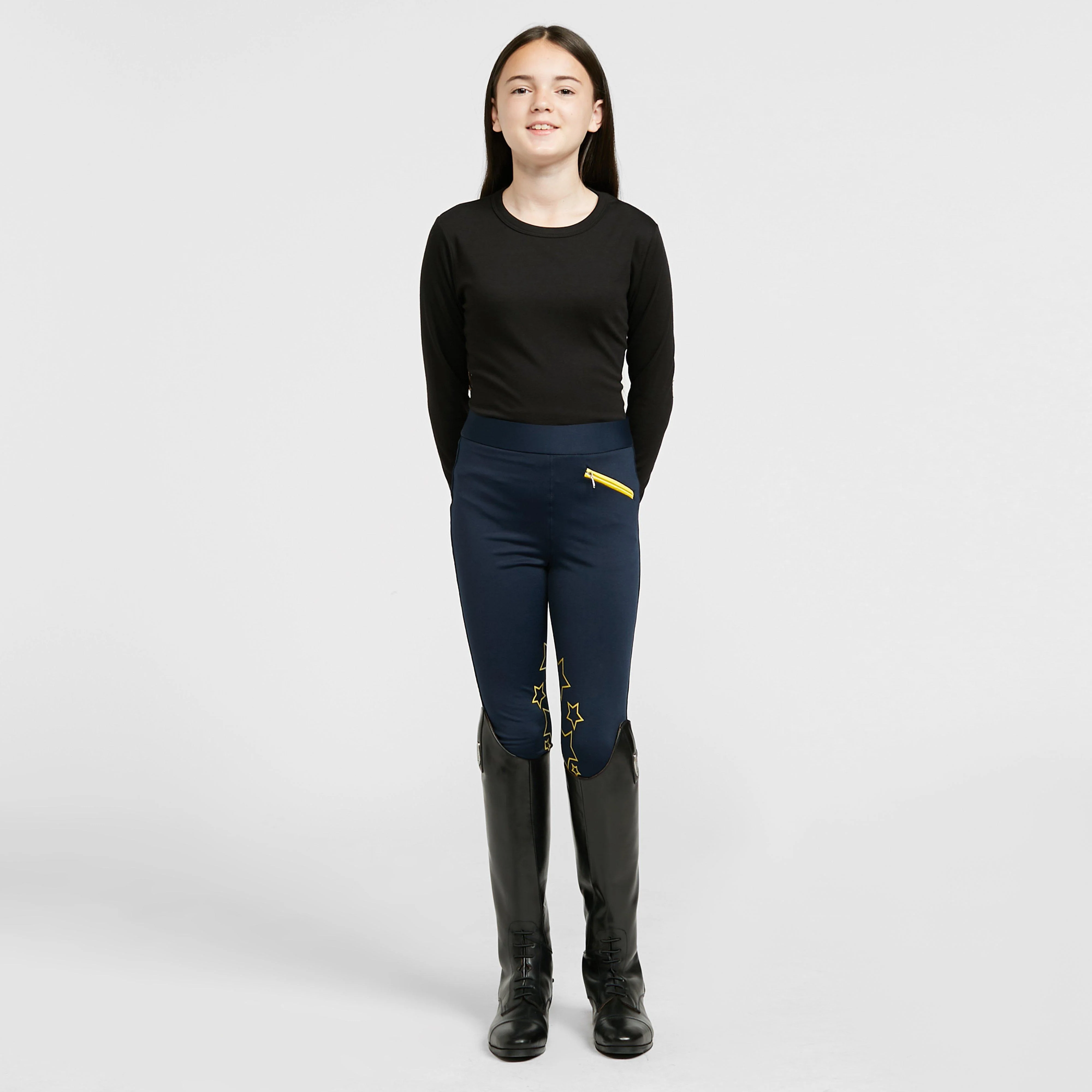 HyPERFORMANCE Childs Stella Riding Tights Navy/Yellow - Image 3