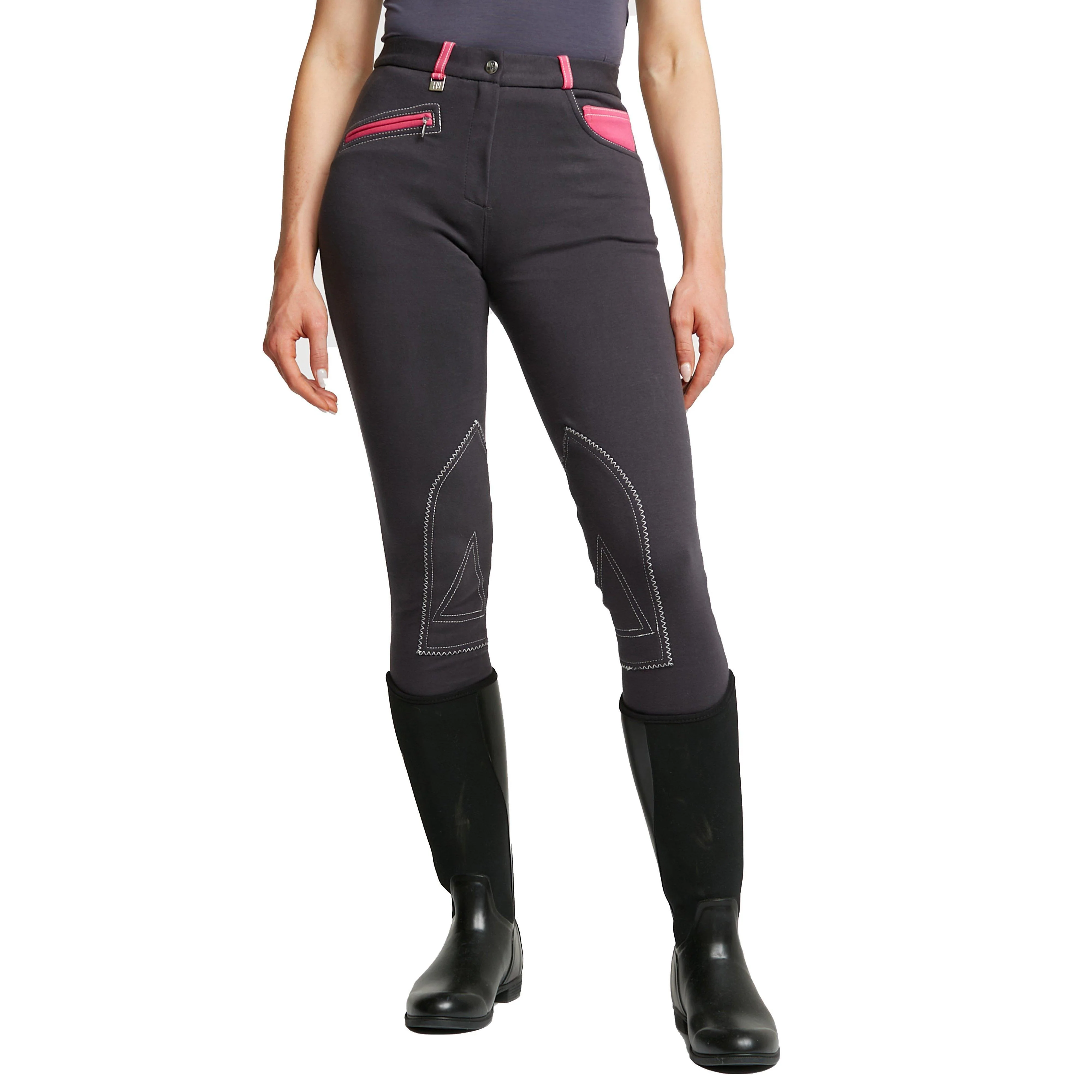 HyPERFORMANCE Womens Diesel Knee Patch Jodhpurs Charcoal/Pink - Image 9