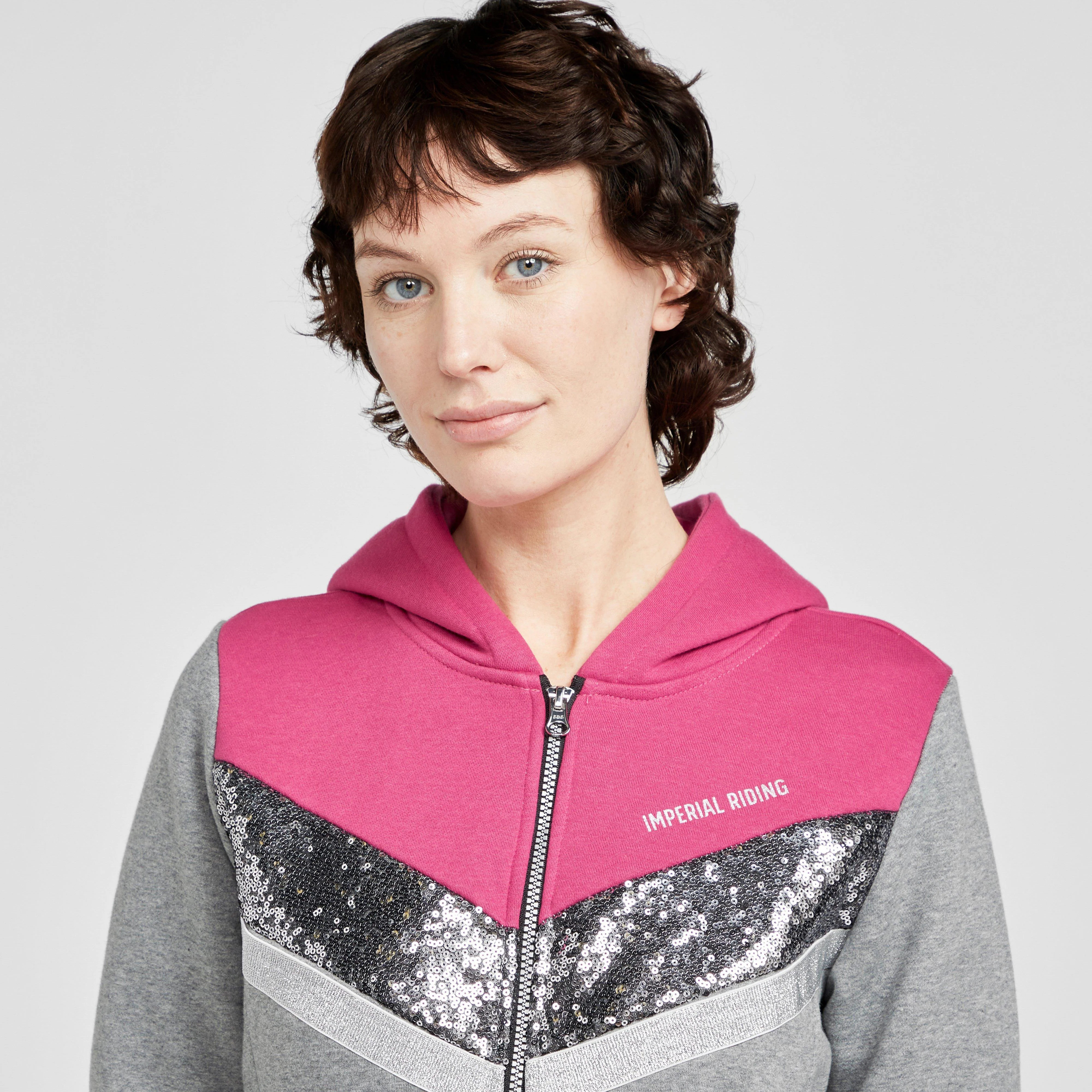 Womens Diamond Hooded Sweat Jacket Flower Pink - Image 4
