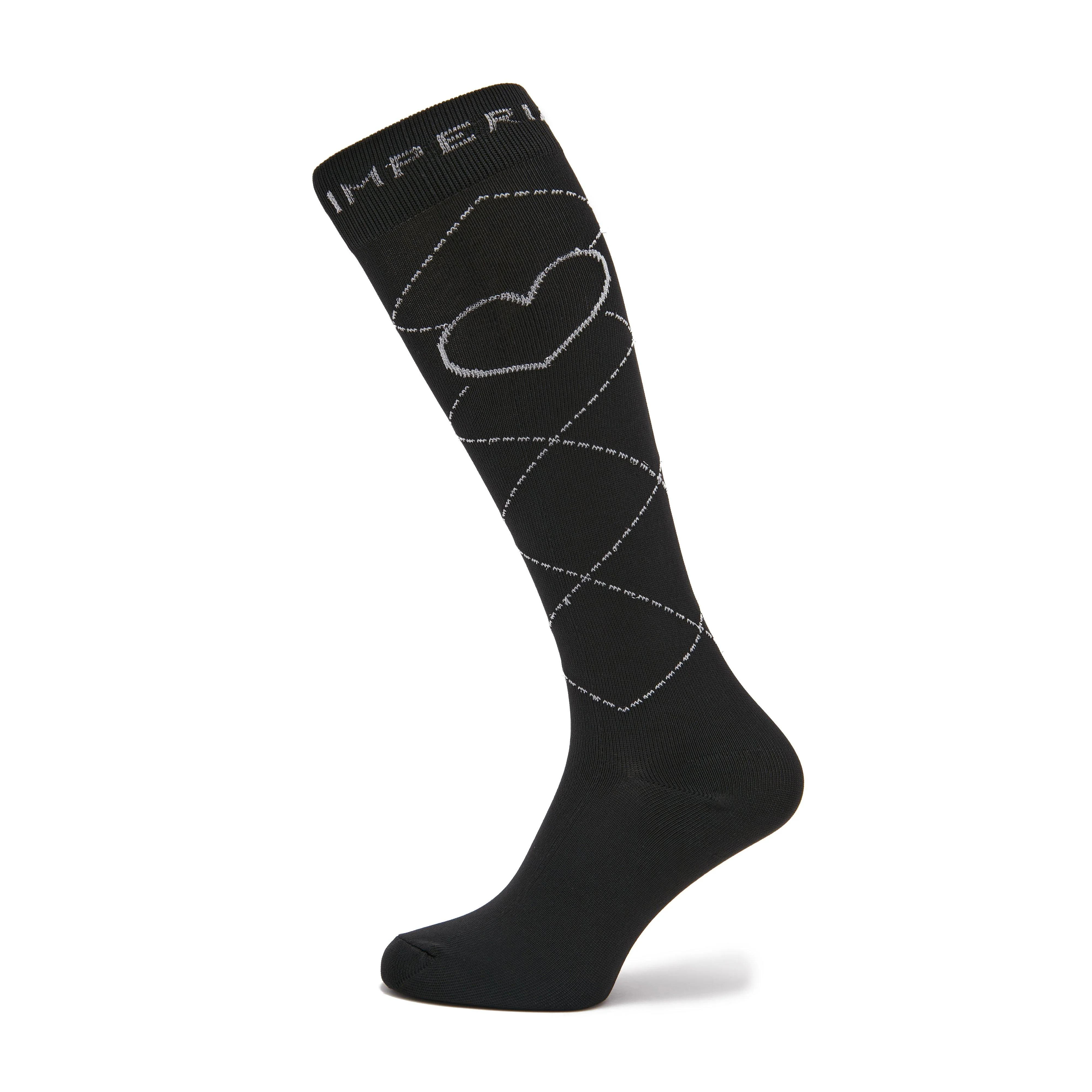 Womens Heart Long Socks Black - Image 7