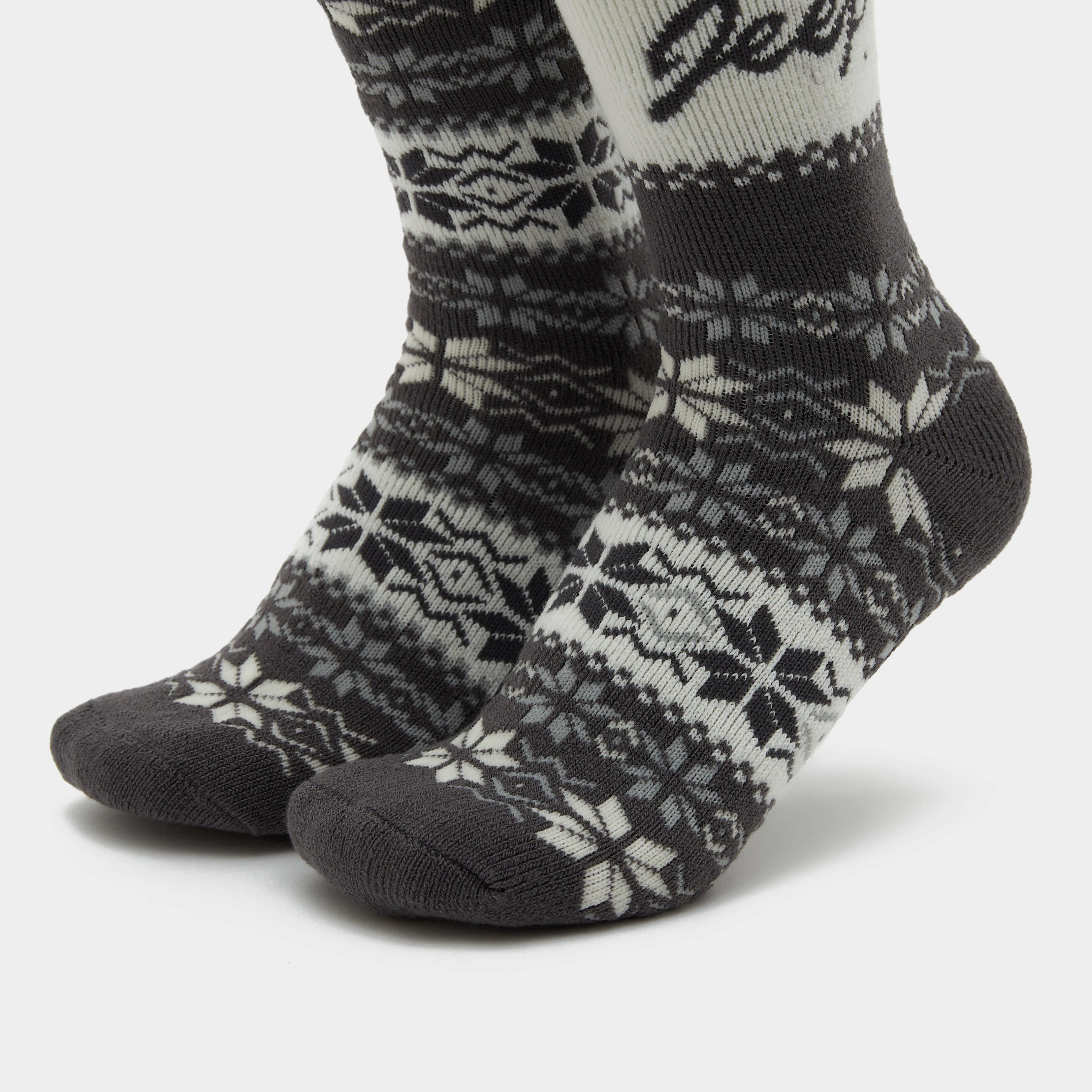 Womens Brushed Thermal Boot Socks Slate/Cream - Image 4
