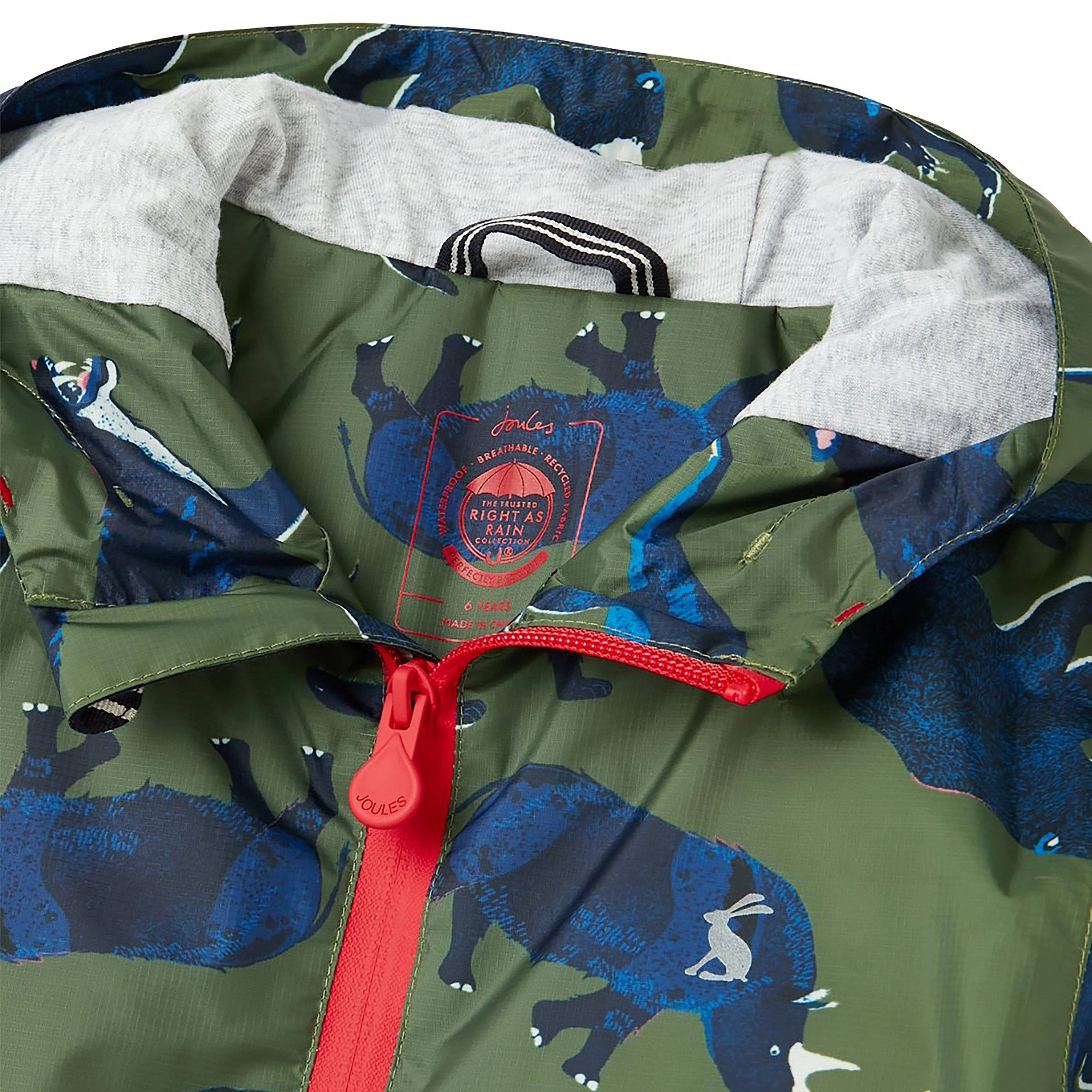 Joules Kids Bayfield Waterproof Jacket Green Beasts - Image 4