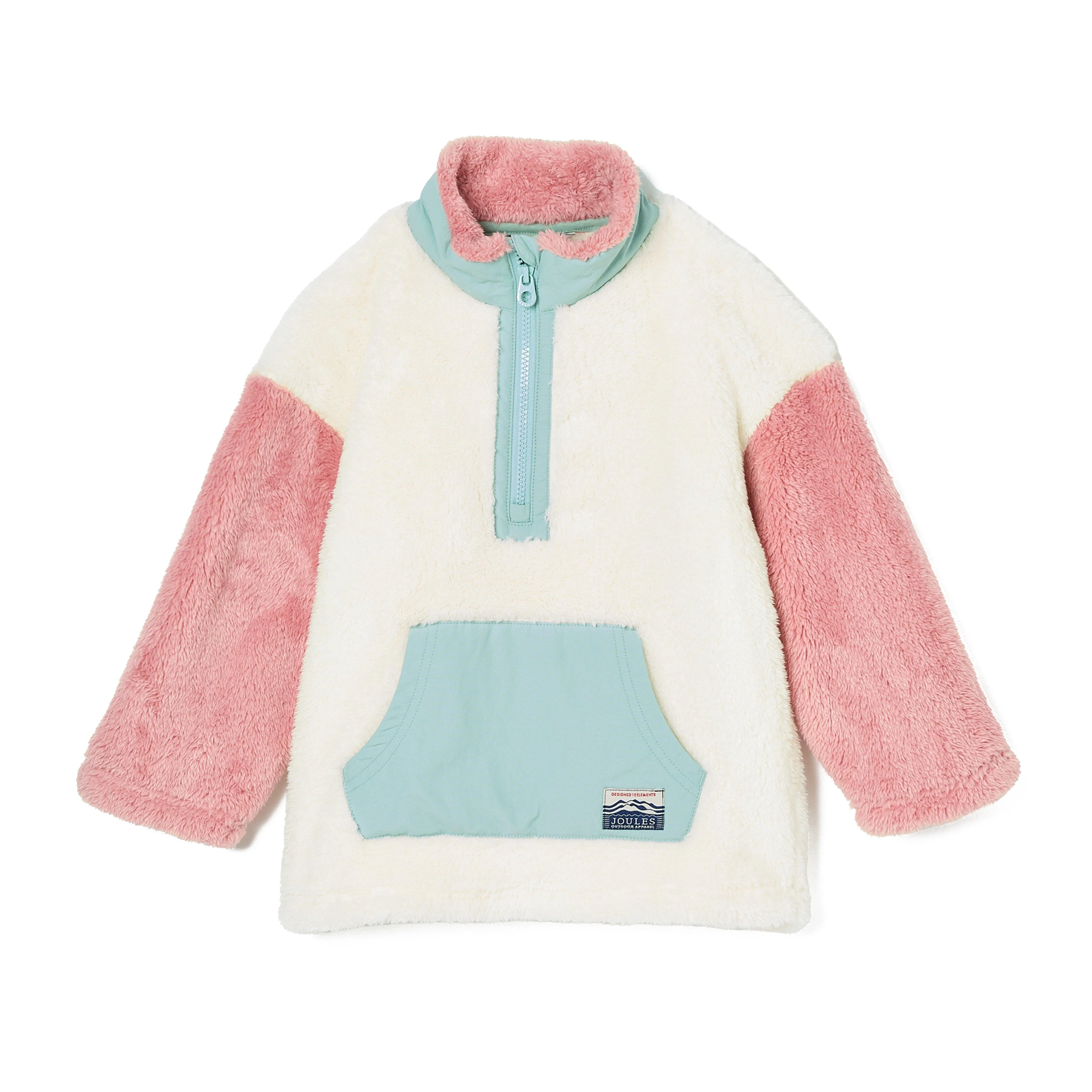 Kids Always Cosy Quarter Zip Borg Fleece Cream Colourblock - Image 5