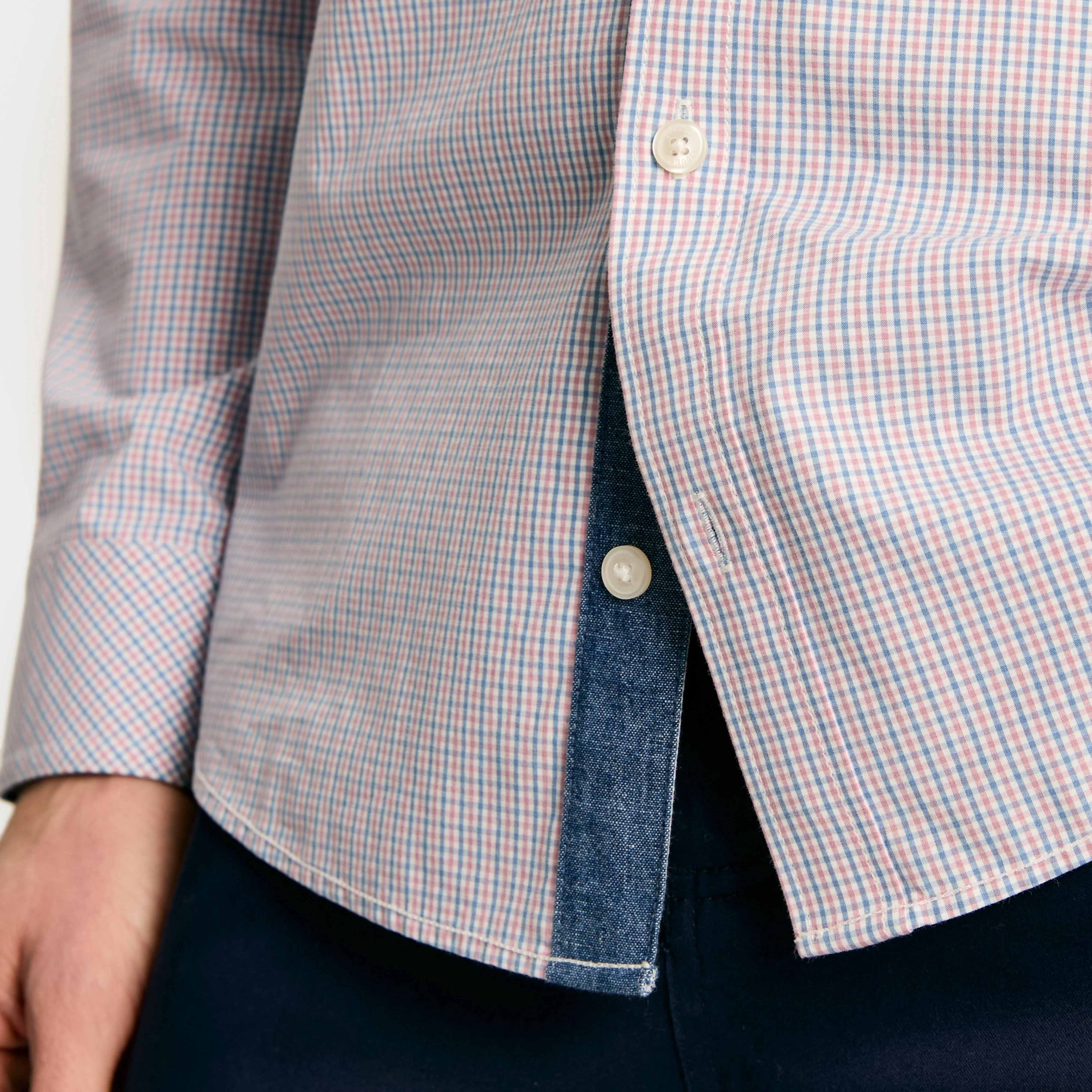 Mens Abbott Cotton Poplin Shirt Blue Gingham - Image 4