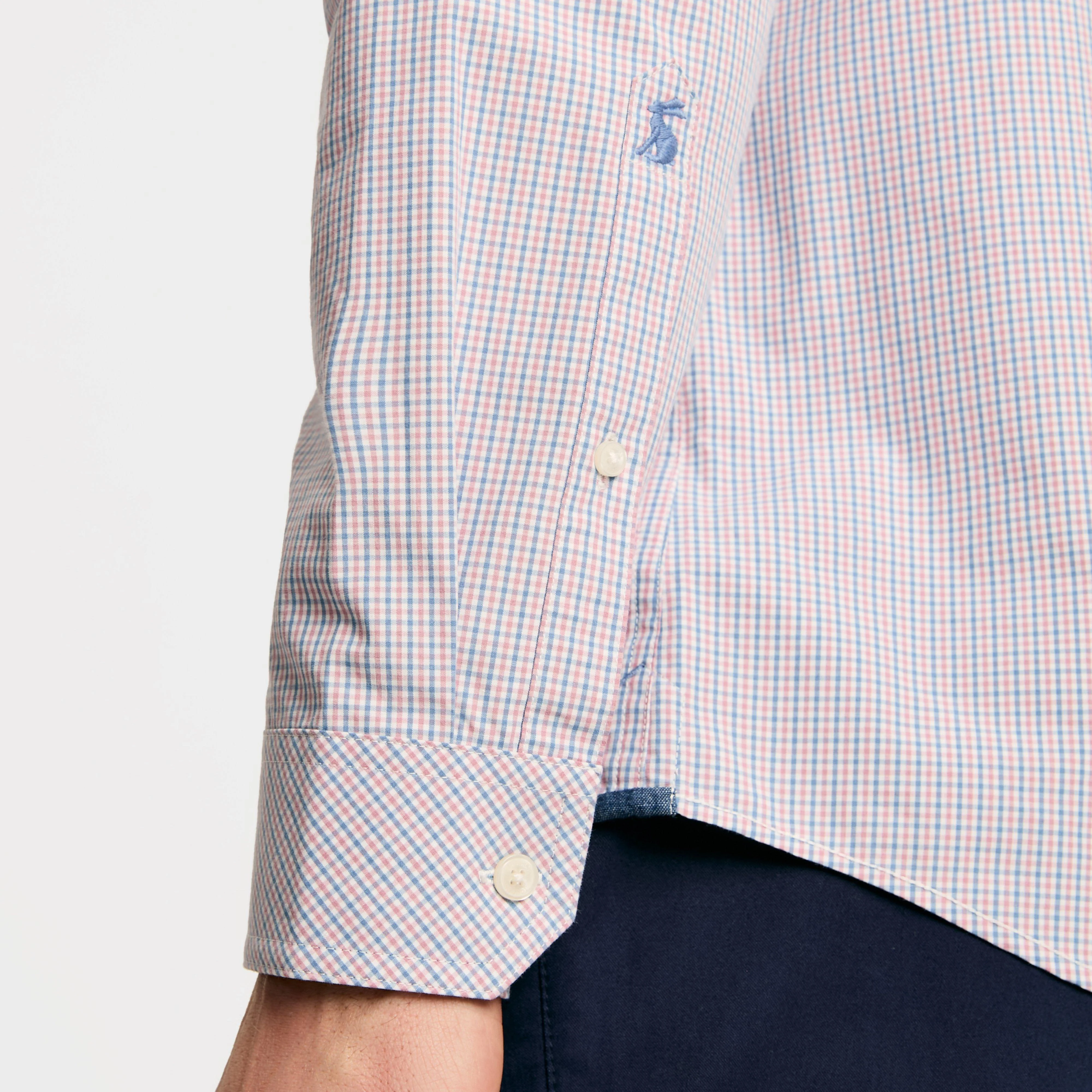 Mens Abbott Cotton Poplin Shirt Blue Gingham - Image 5