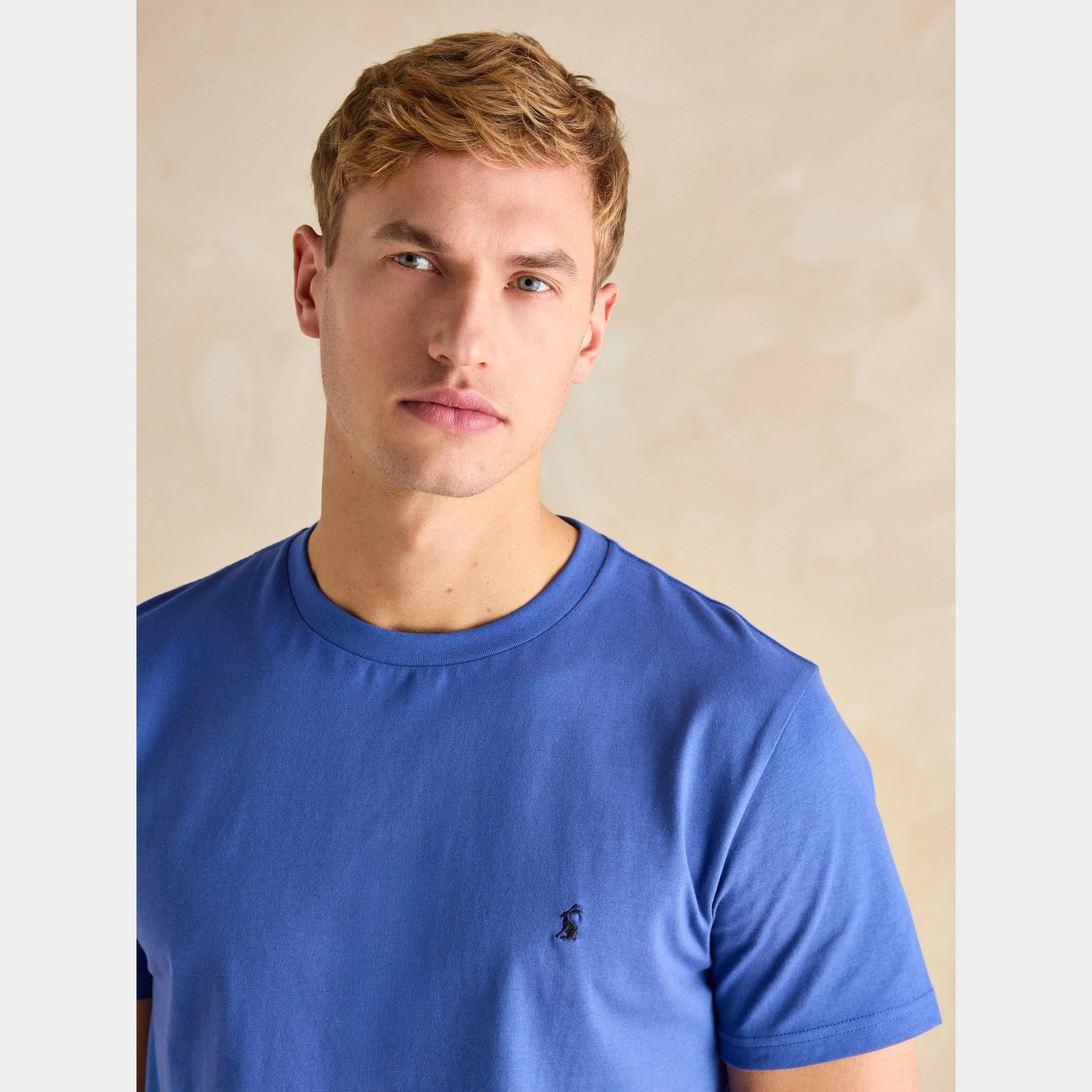 Mens Denton Grey Plain Jersey Crew Neck T-Shirt Deep Blue - Image 3