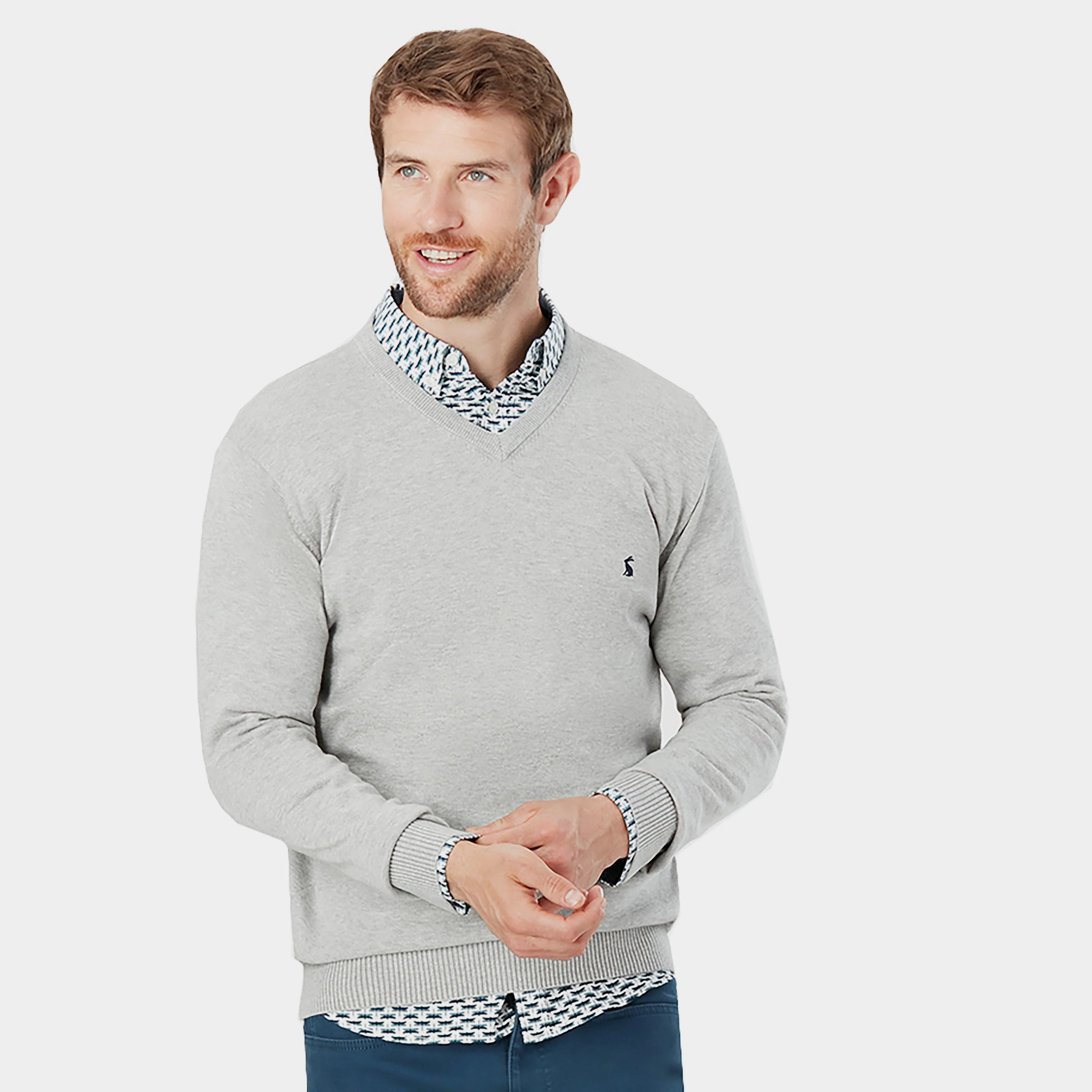 Mens Jarvis V-Neck Knit Sweater Light Grey Marl - Image 2