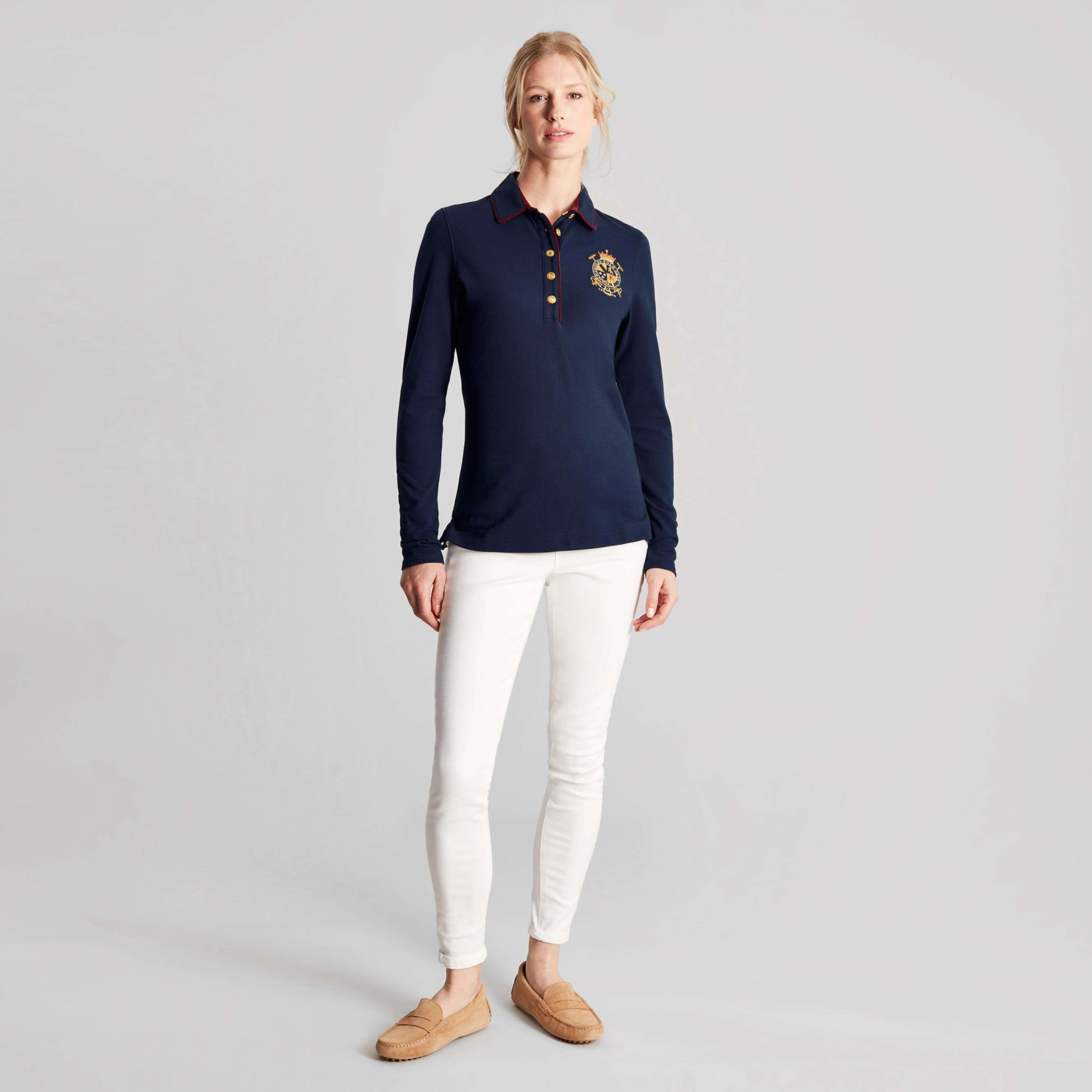 Womens Ashley Long Sleeved Polo Shirt French Navy - Image 7