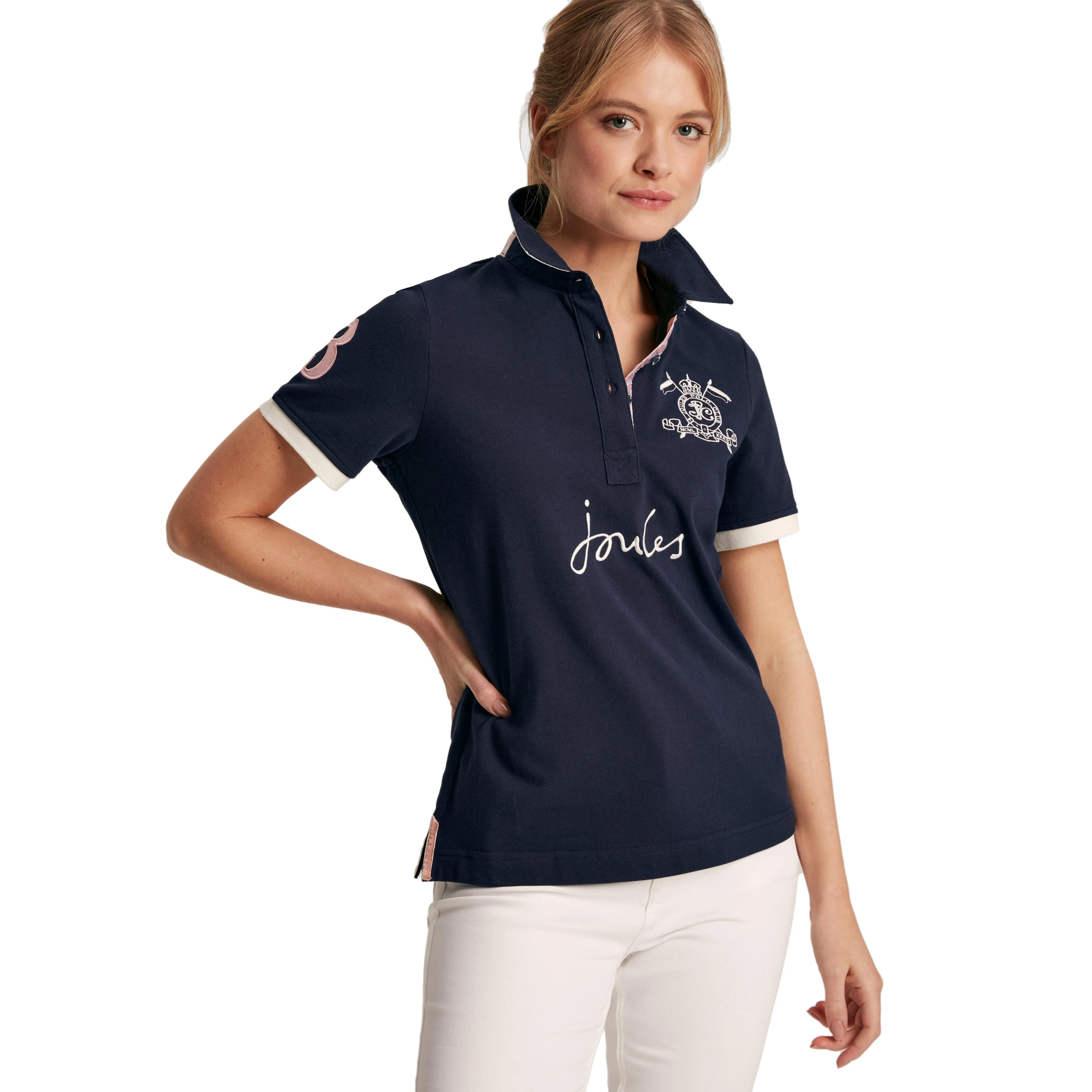 Womens Beaufort Short Sleeve Cotton Polo Shirt Navy - Image 7