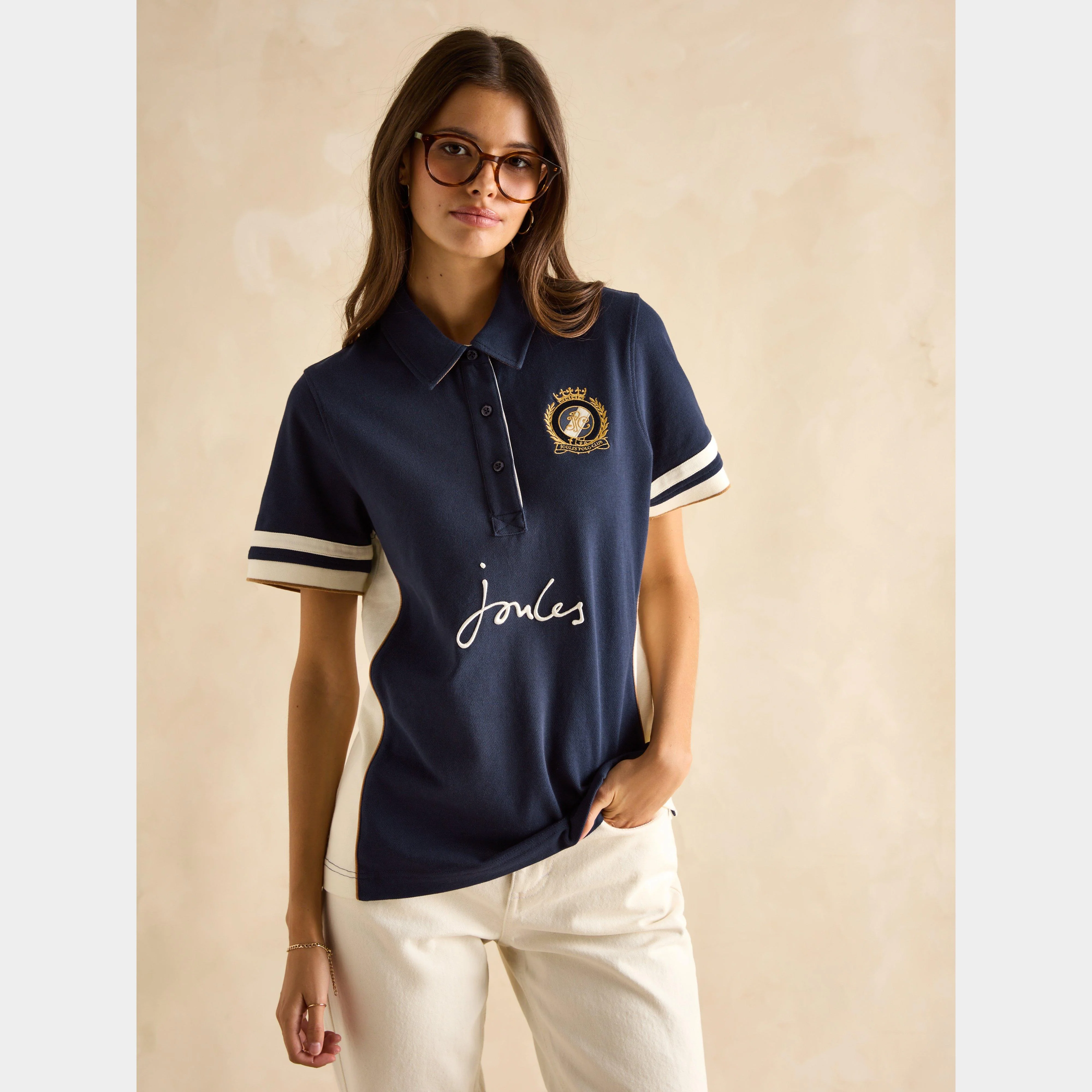 Womens Beaufort Short Sleeve Cotton Polo Shirt Navy - Image 6