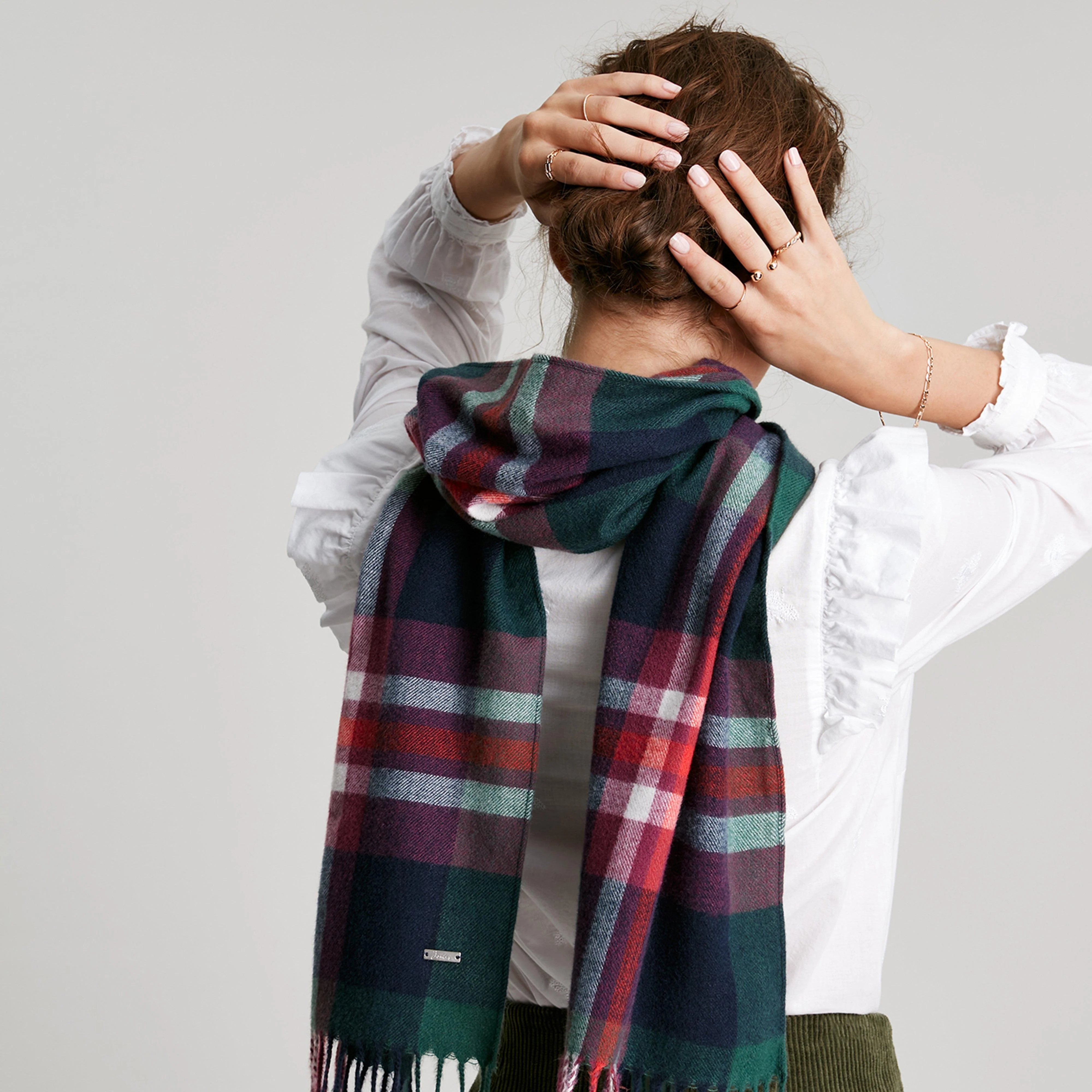 Womens Bracken Scarf Navy Pink Check - Image 5