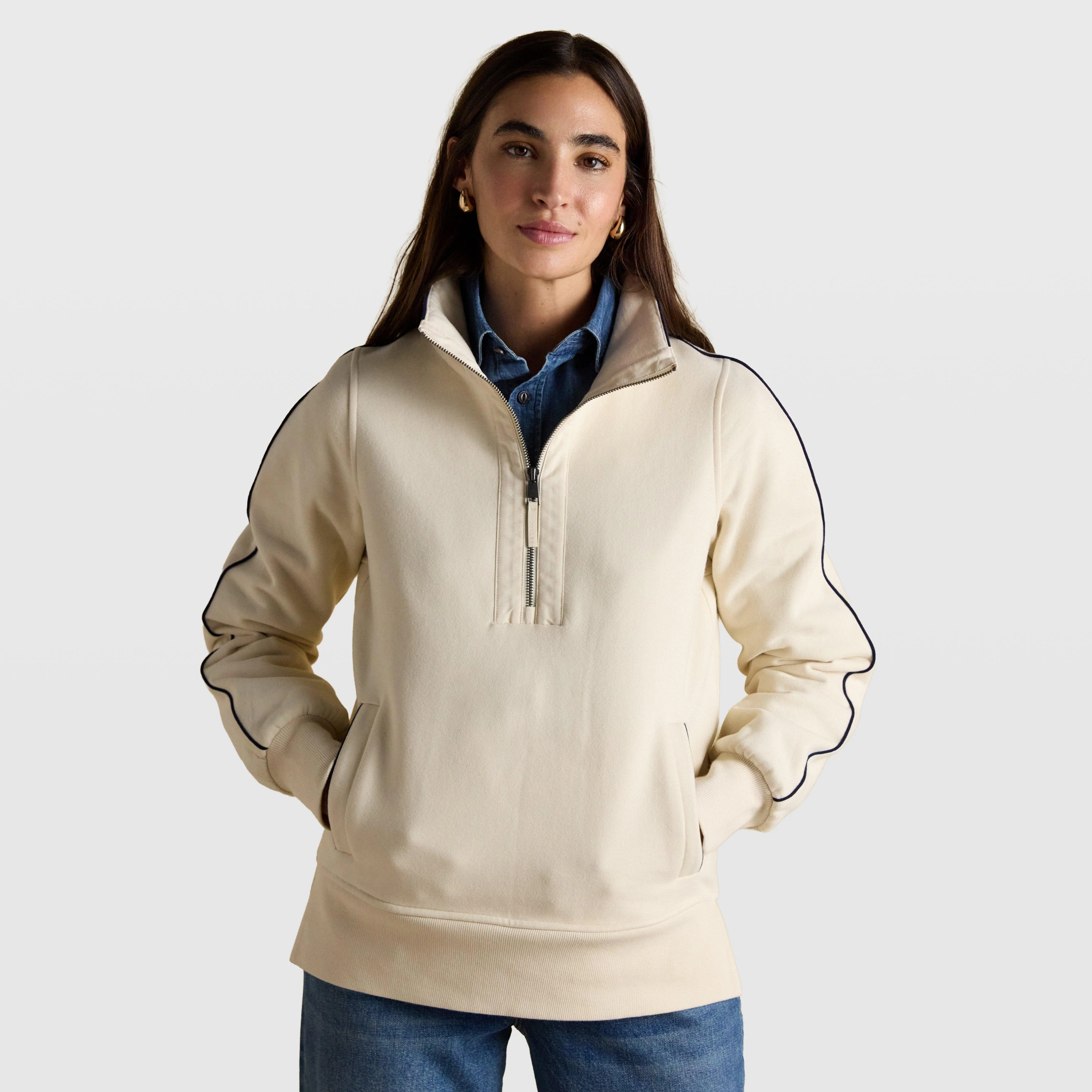 Womens Bronte Funnel Neck Quarter Zip Sweatshirt Cream