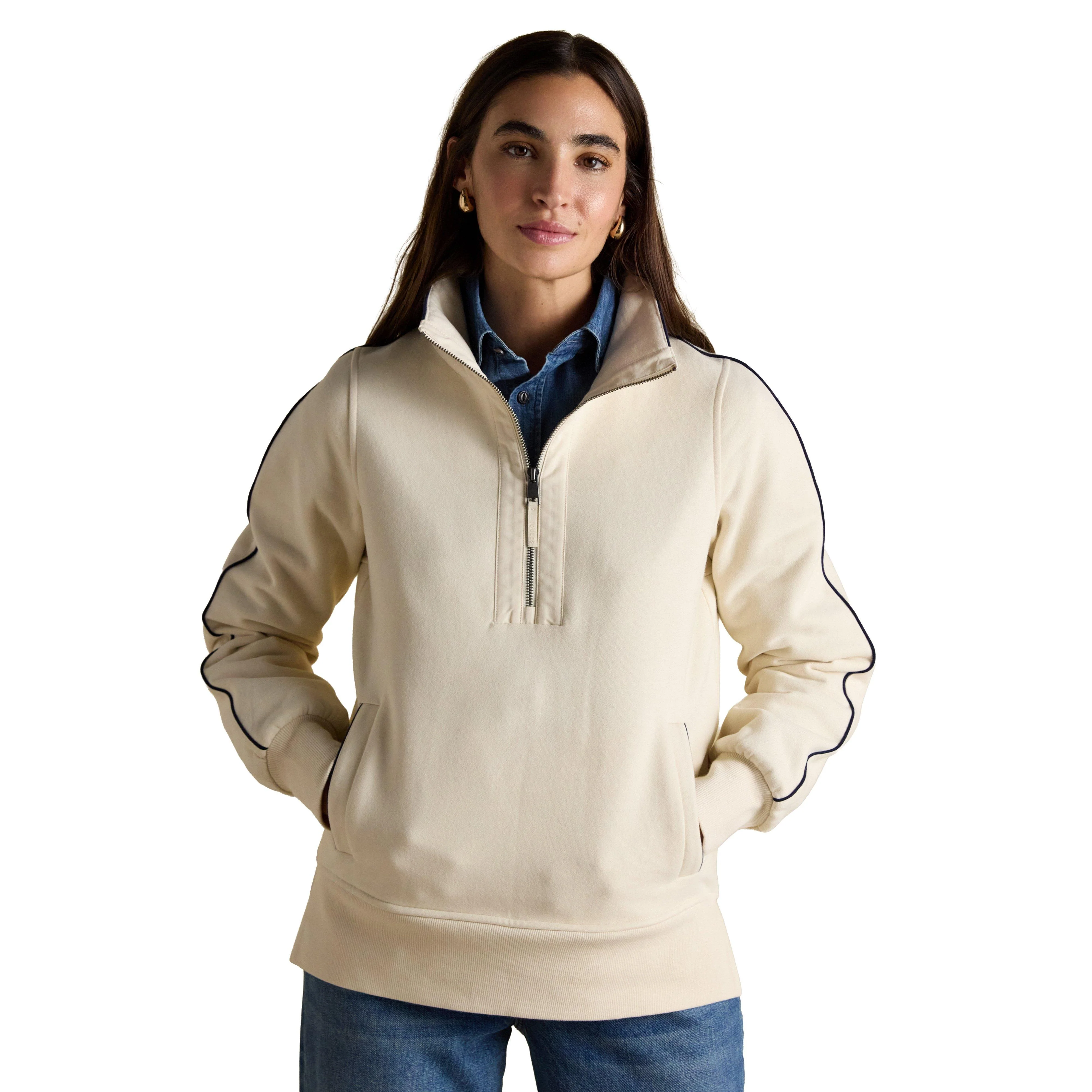 Womens Bronte Funnel Neck Quarter Zip Sweatshirt Cream - Image 9
