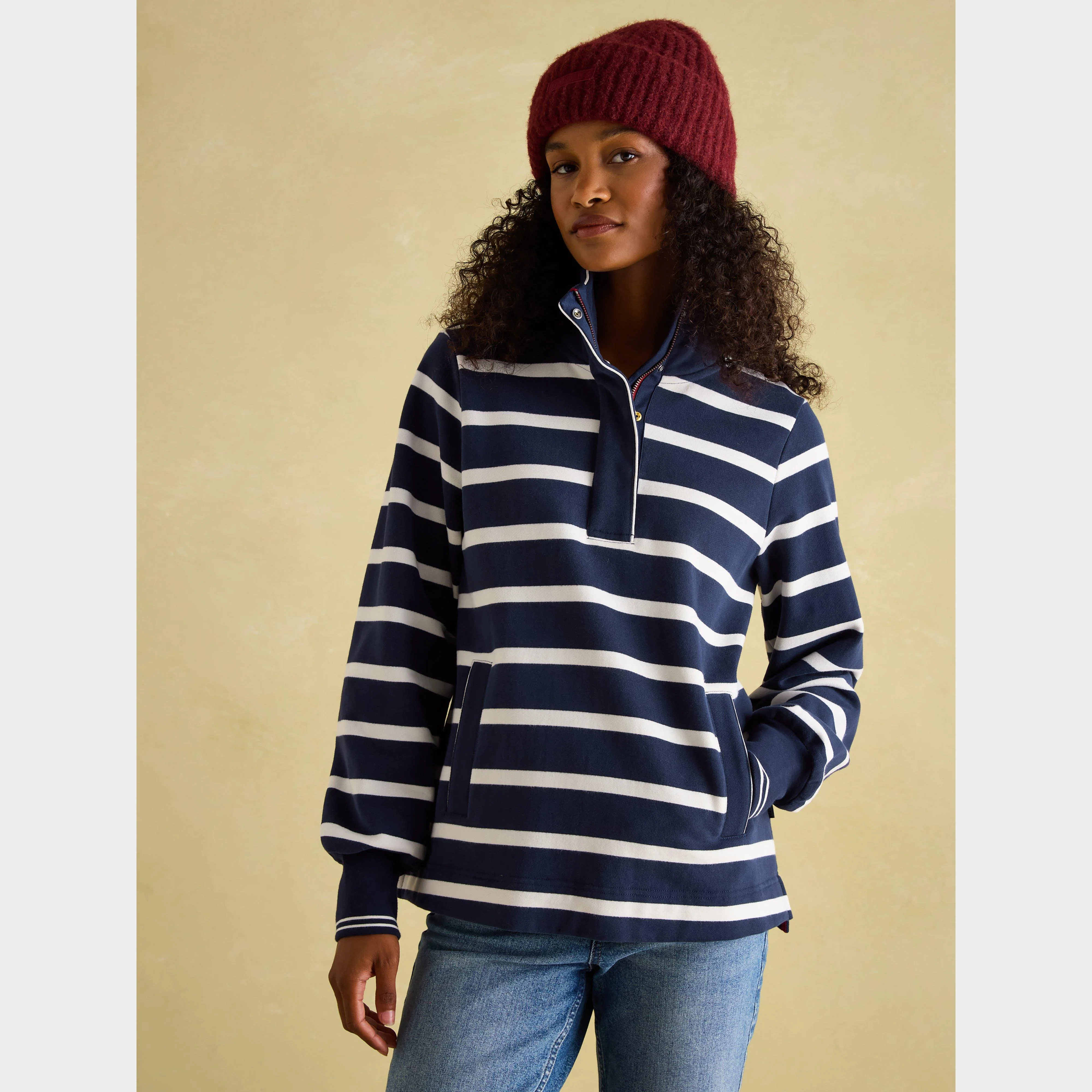 Womens Burnham Funnel Neck Quarter Zip Sweatshirt Navy Blue - Image 2