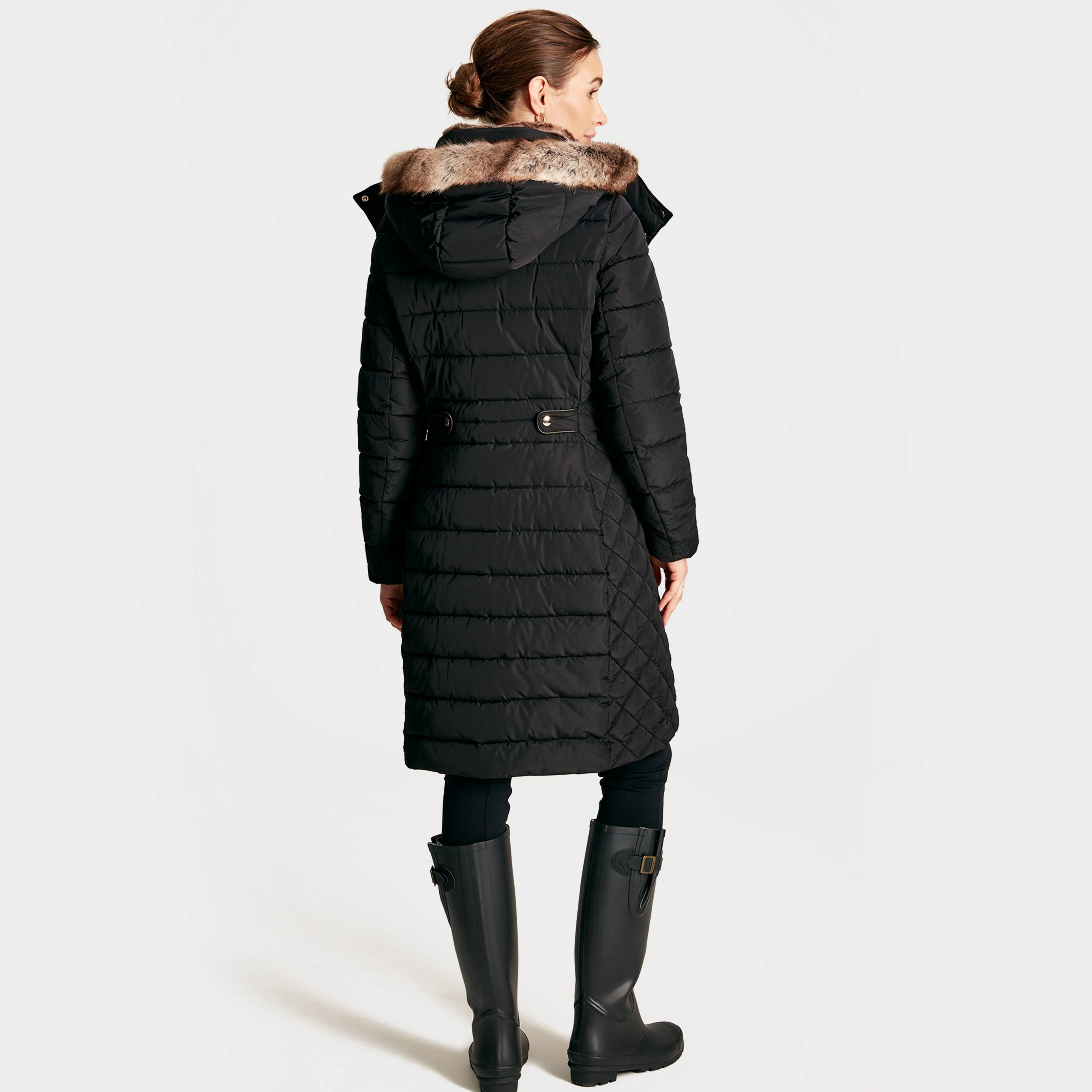 Womens Charlington Showerproof Longline Padded Coat Black - Image 2