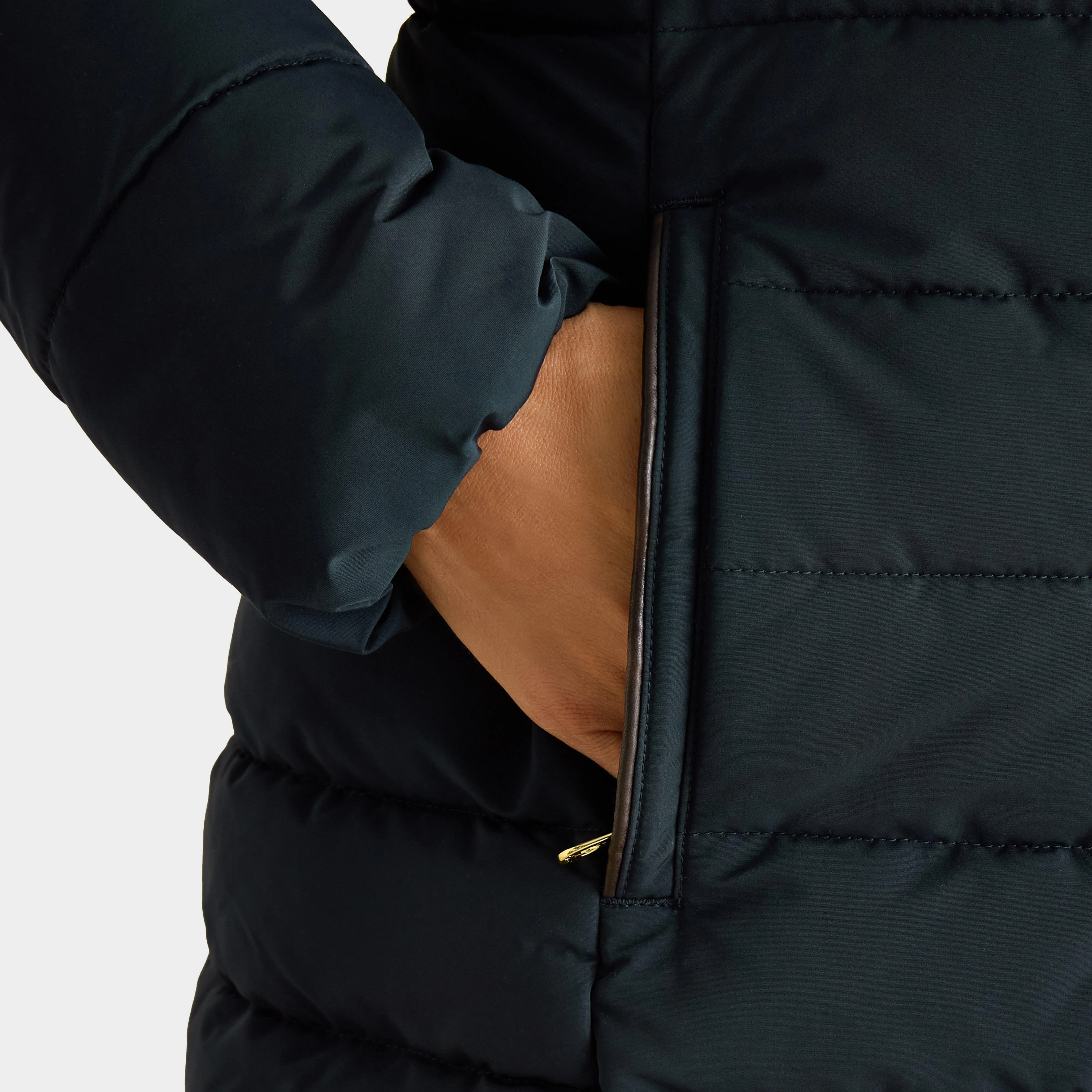 Womens Cherington Showerproof Longline Padded Coat with Faux Fur Hood Navy - Image 5