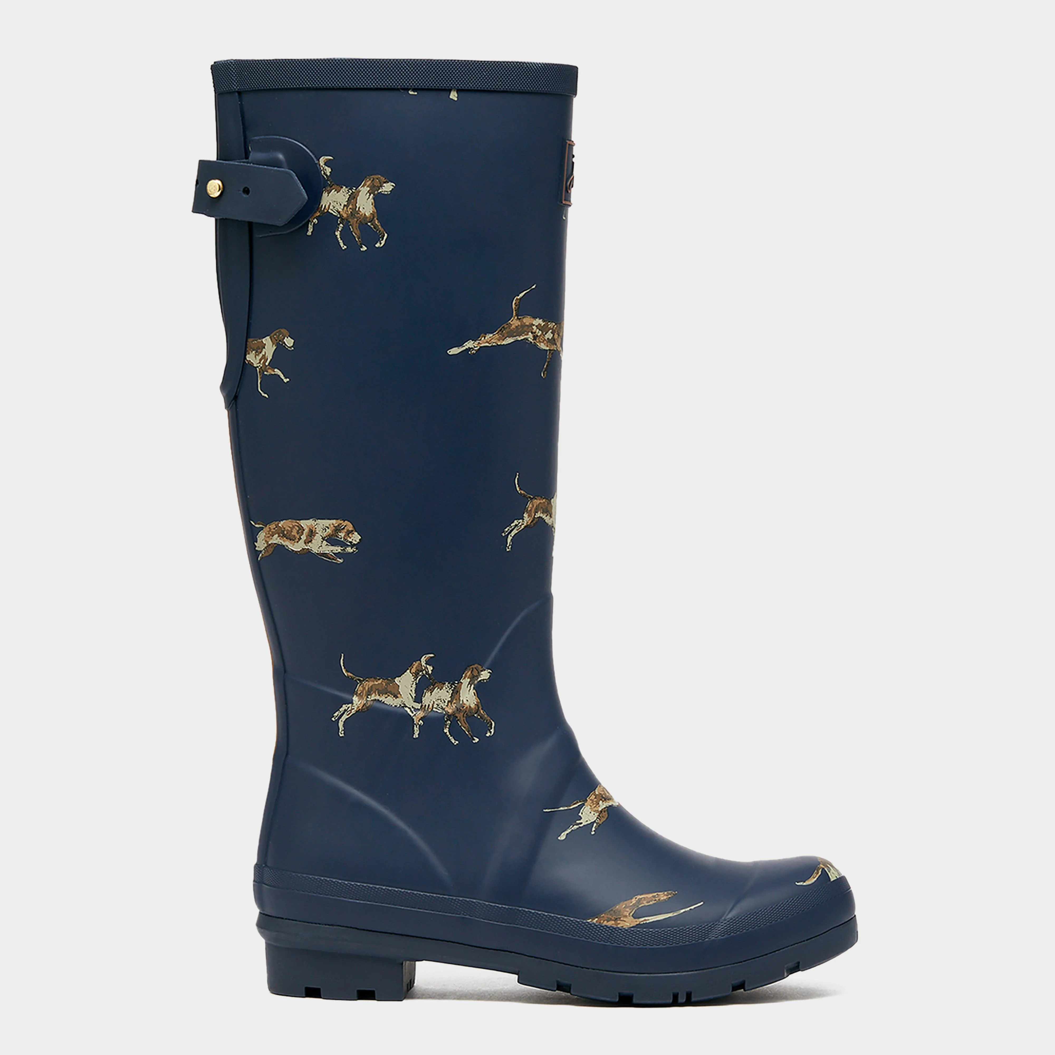 Womens Dog Print Adjustable Tall Wellies Navy Blue - Image 3