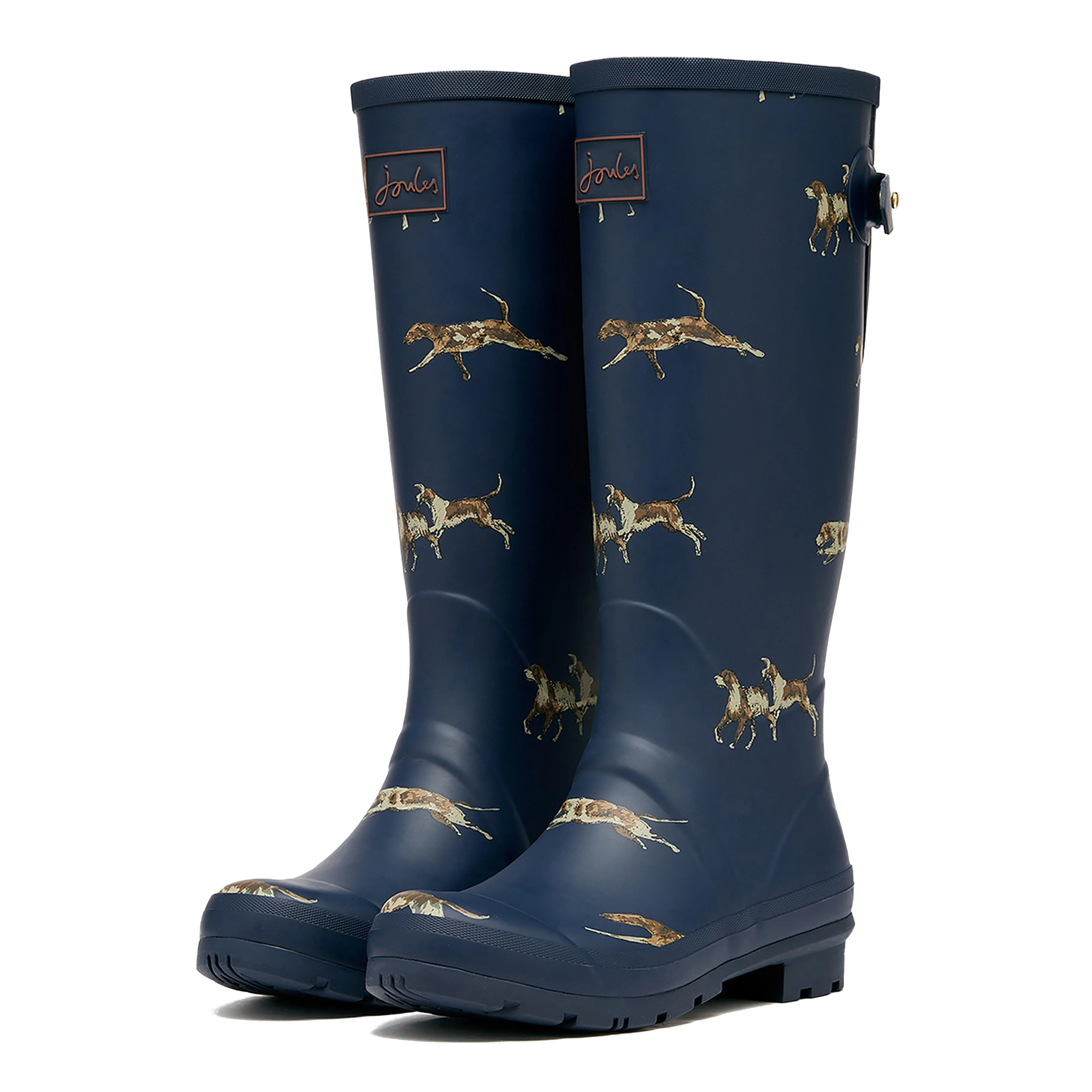 Womens Dog Print Adjustable Tall Wellies Navy Blue - Image 6