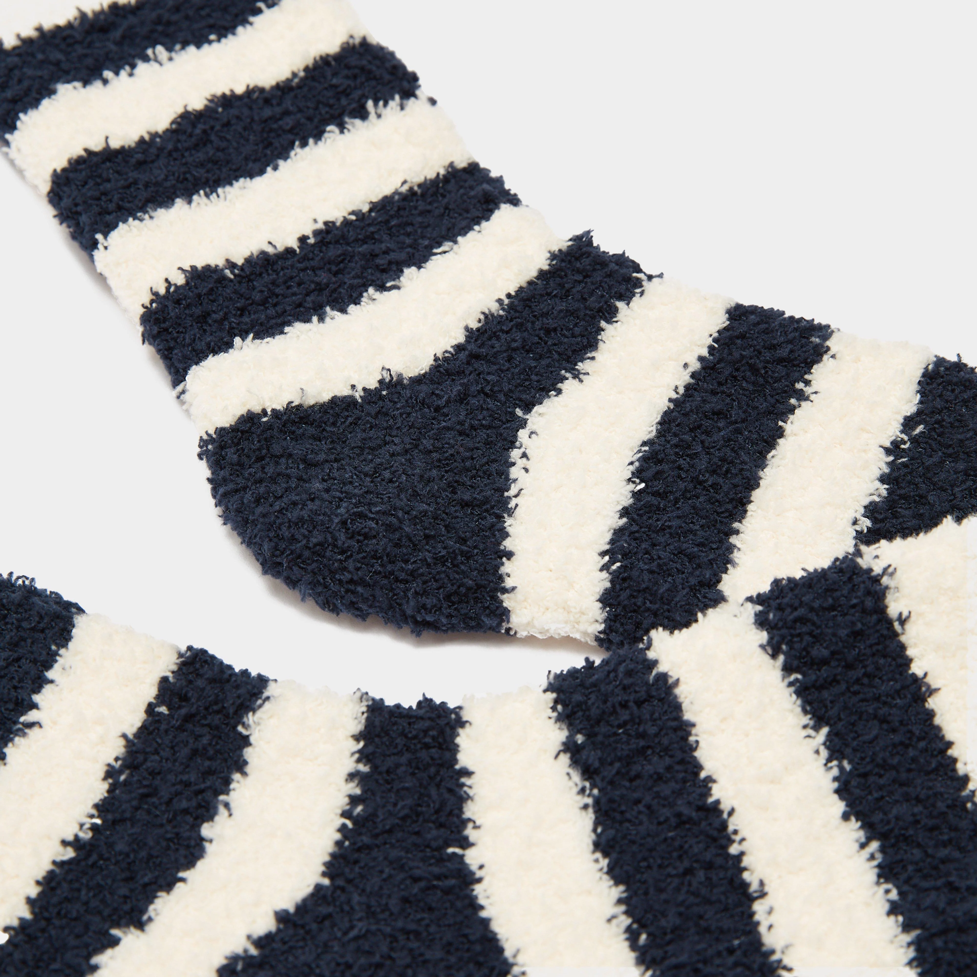 Womens Fluffy Socks Navy Stripe - Image 2