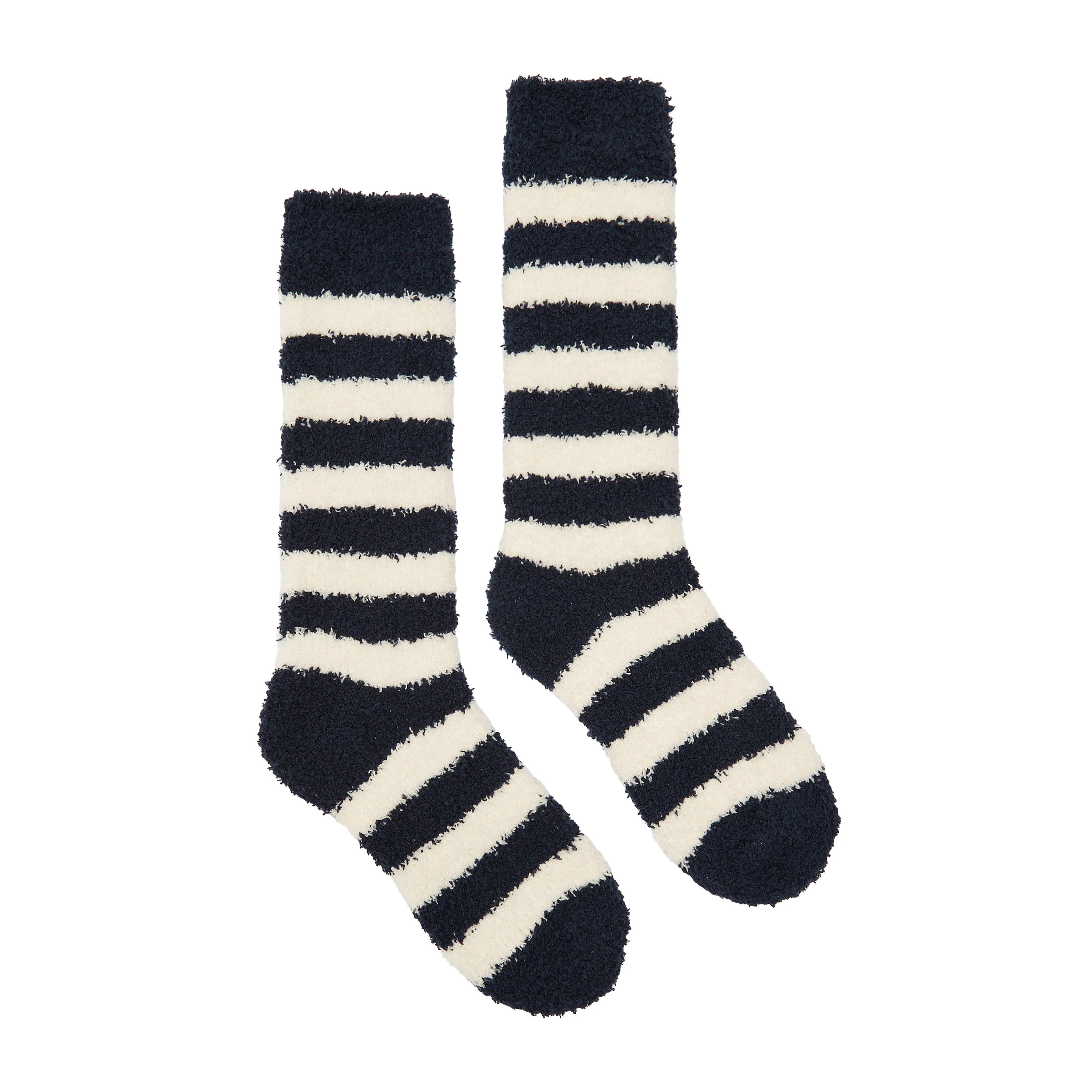 Womens Fluffy Socks Navy Stripe - Image 4