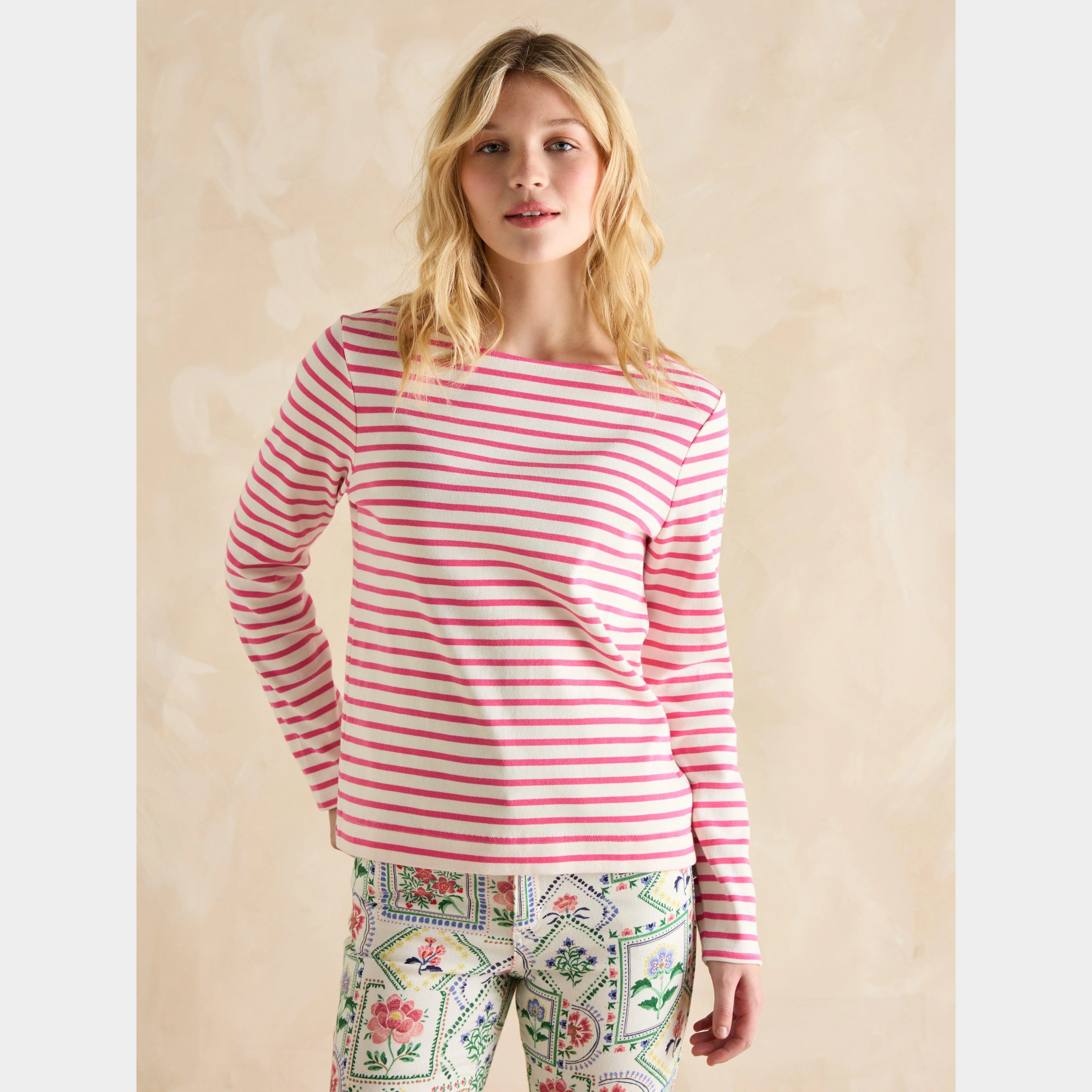 Womens Harbour Boat Neck Breton Top Bright Pink Stripe - Image 6