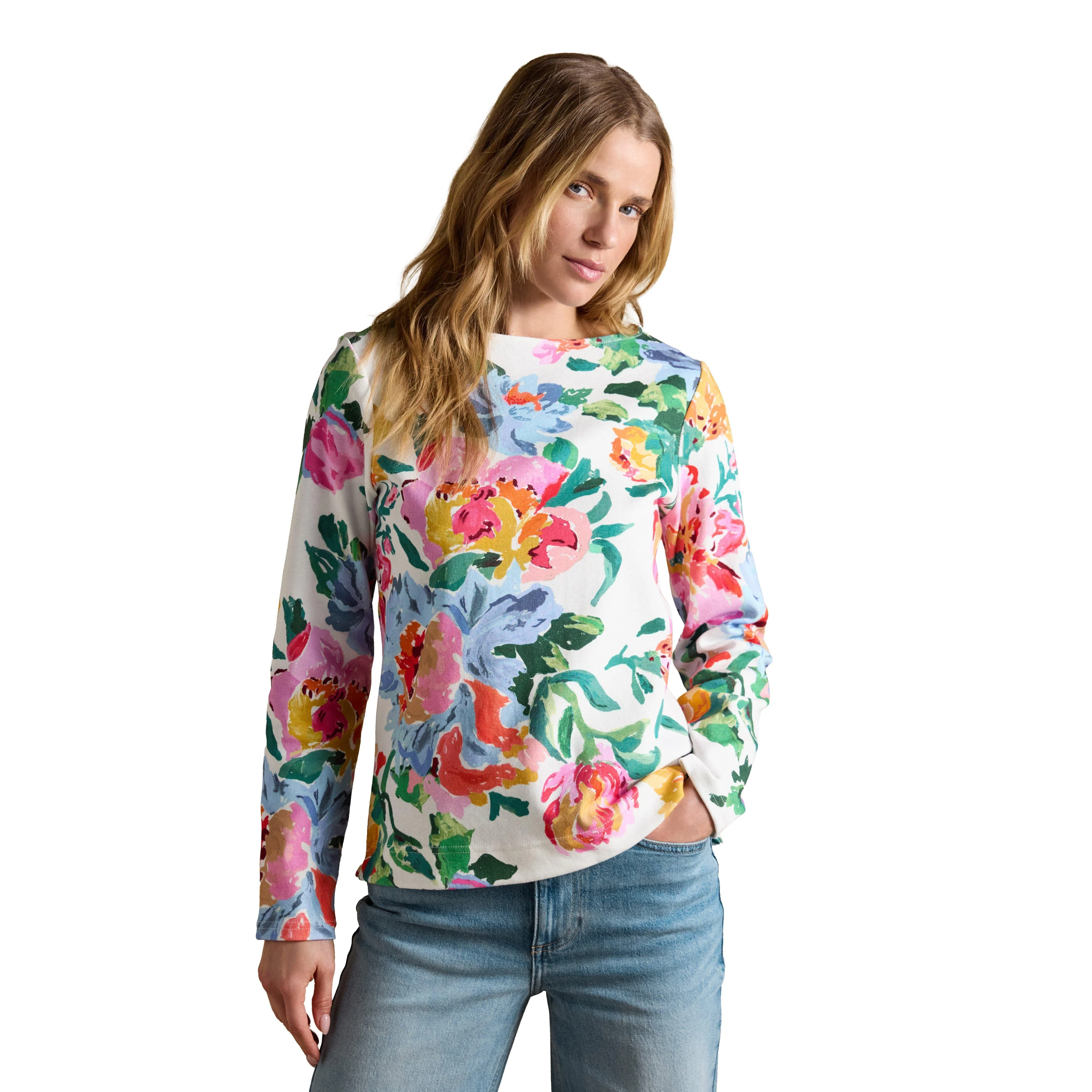 Women’s Harbour White Artist Floral Printed Boat Neck Breton Top - Image 5