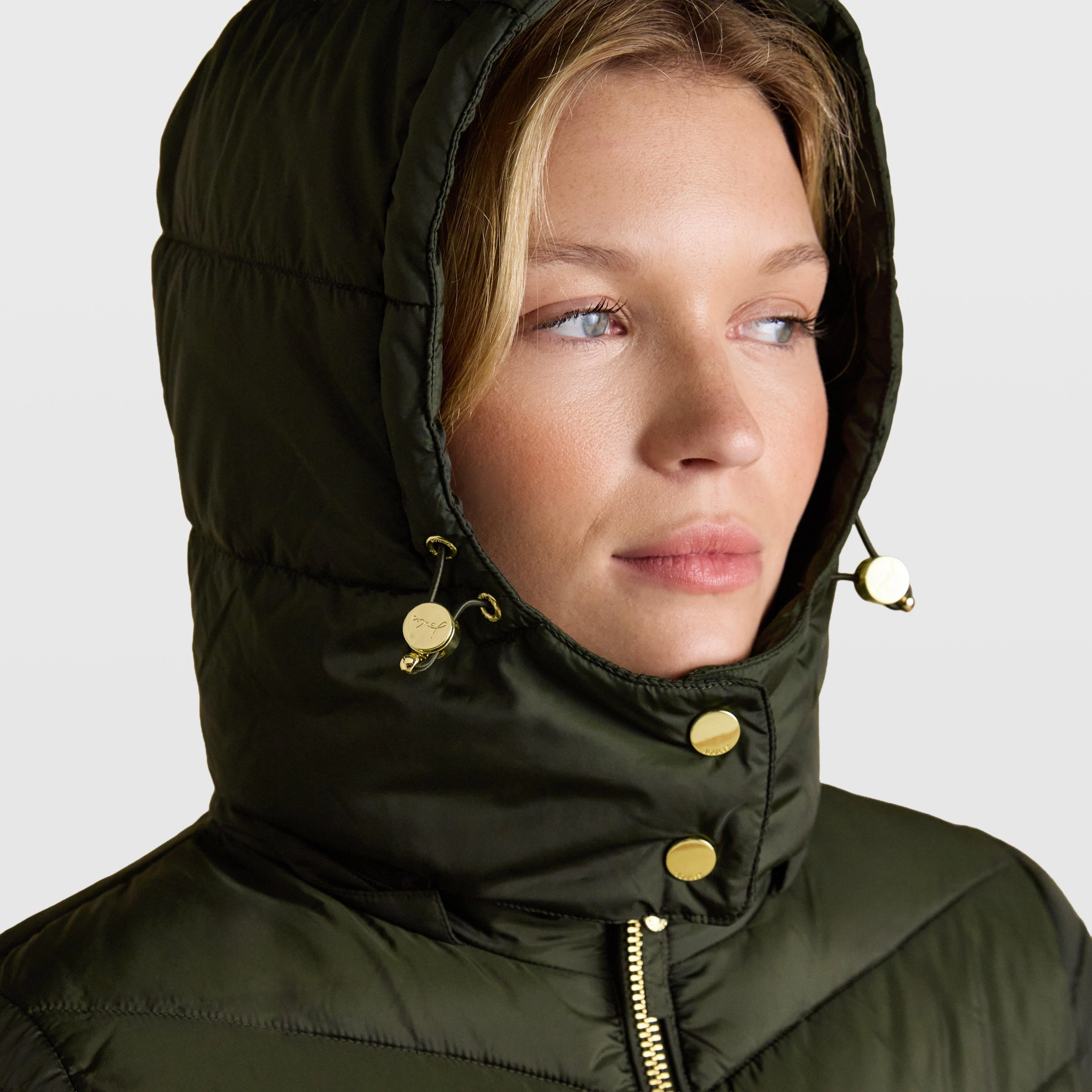 Womens Pembury Showerproof Longline Padded Coat With Hood Khaki - Image 3