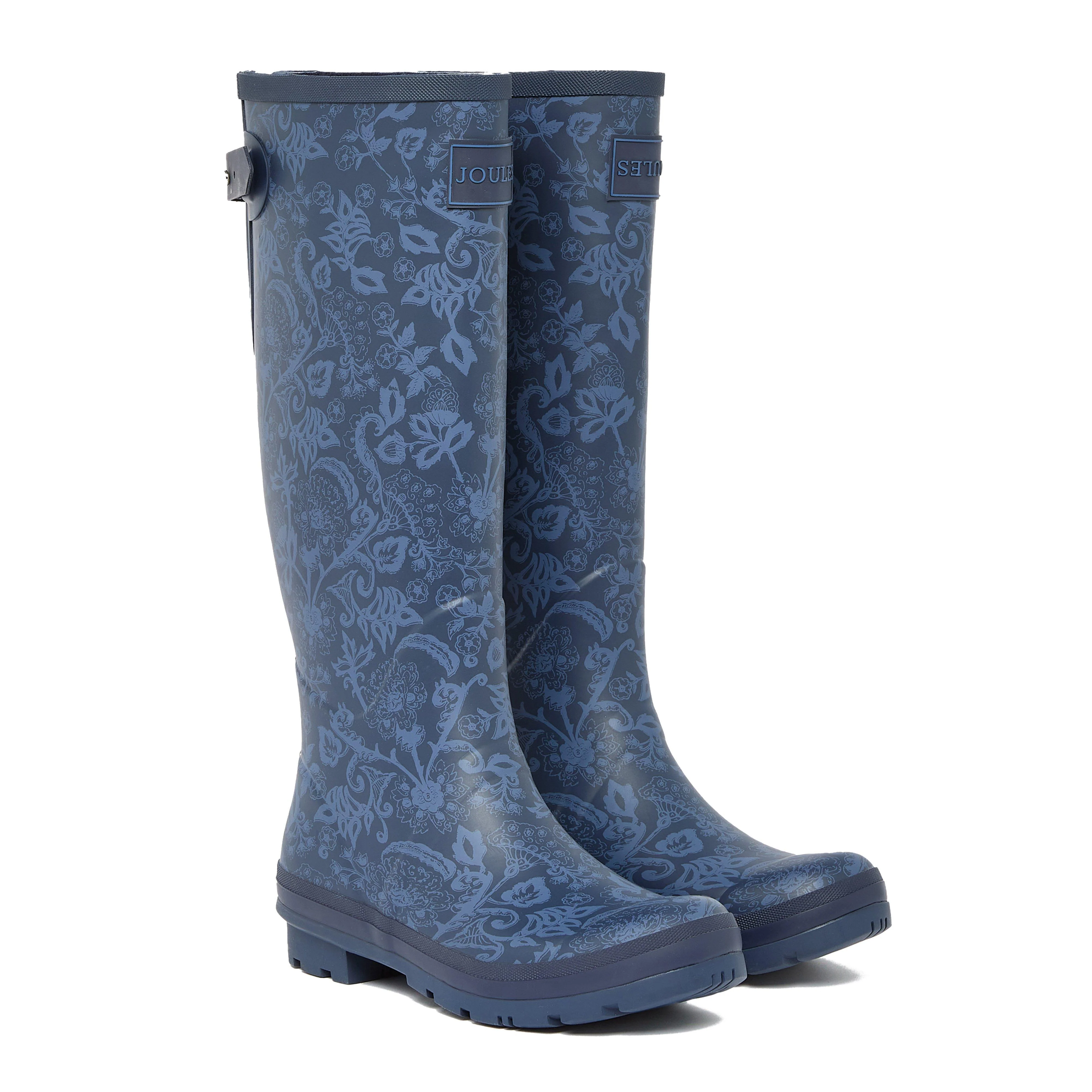 Womens Printed Adjustable Tall Wellies Navy - Image 6