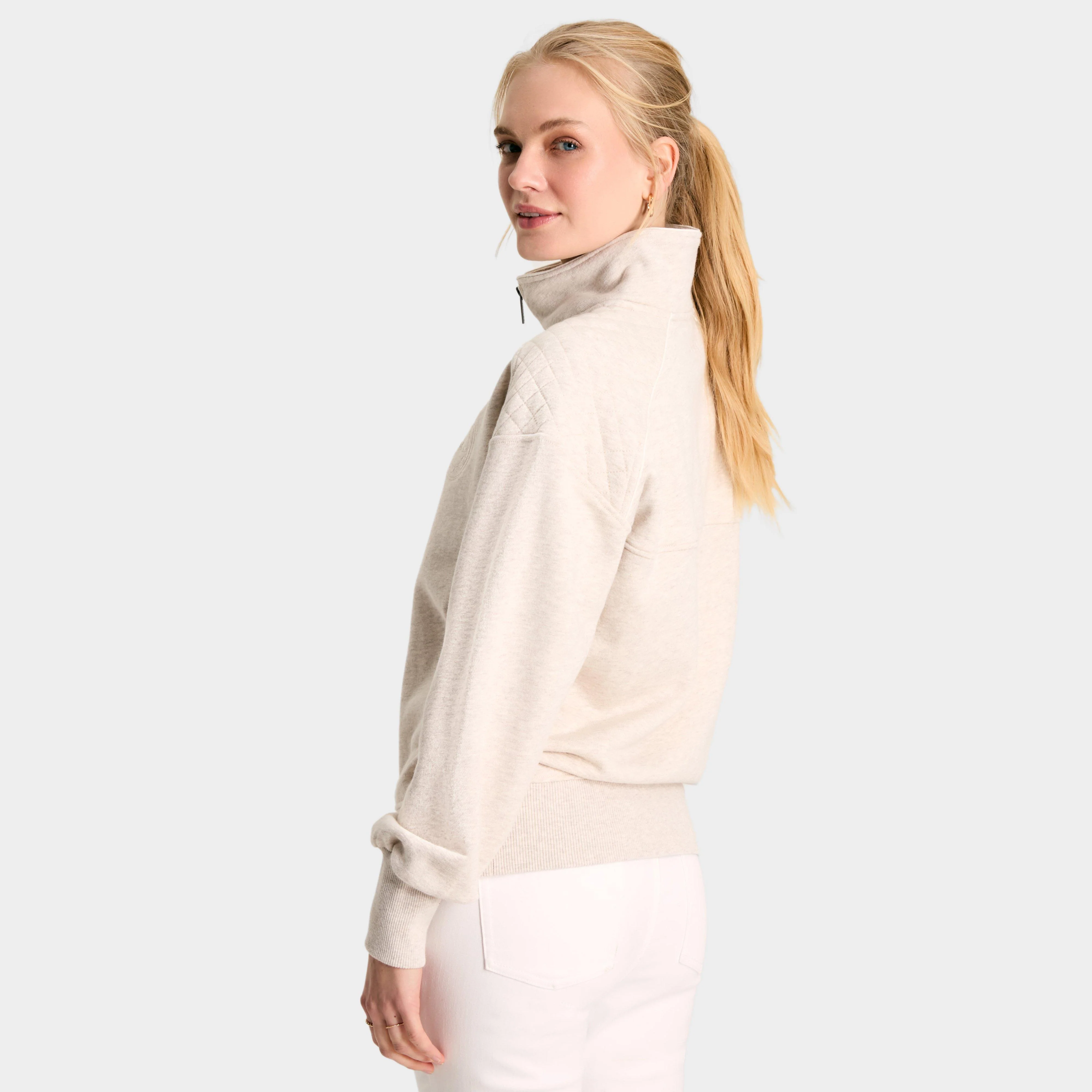 Womens Racquet Quarter Zip Sweatshirt Oat Marl - Image 2