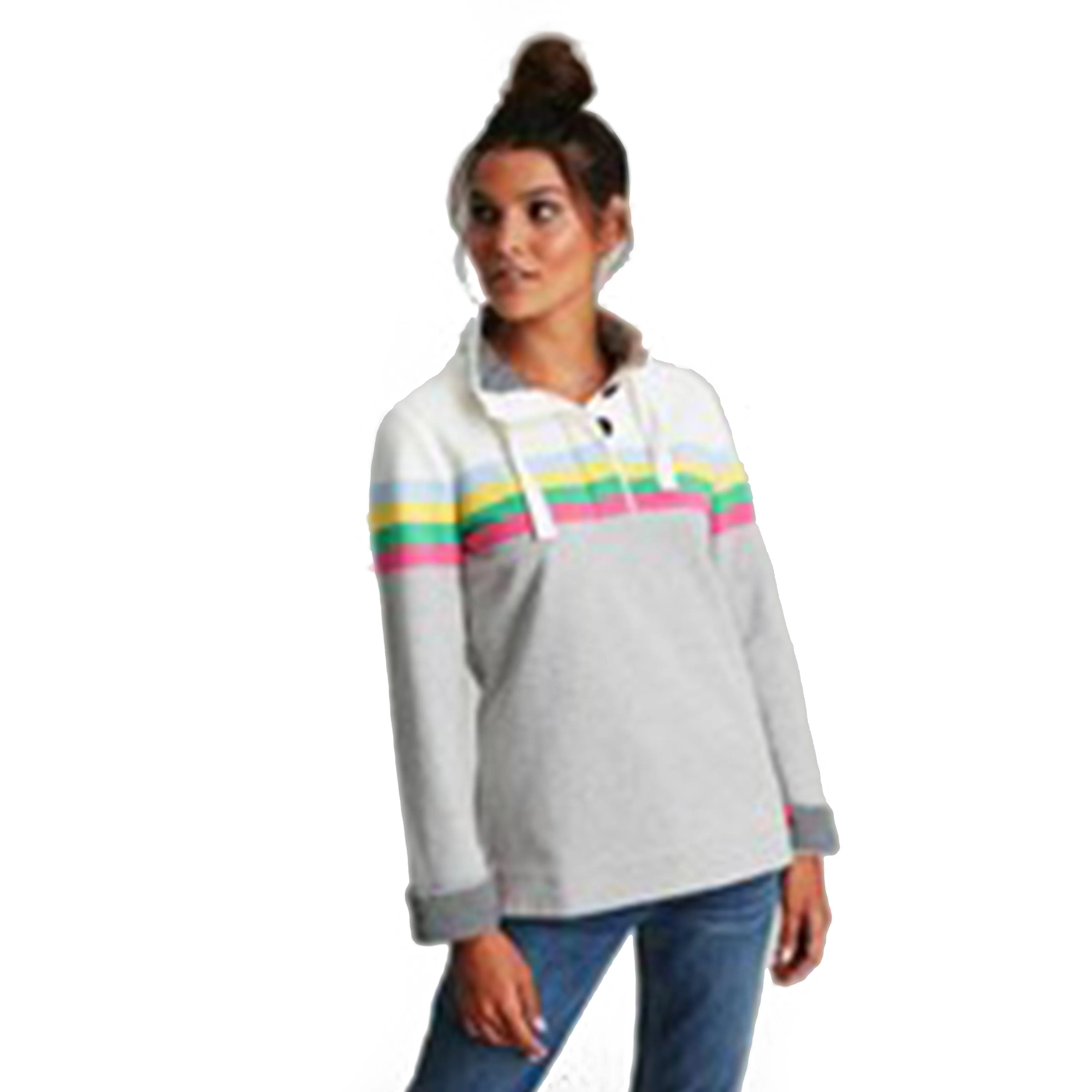 Womens Saunton Sweatshirt Grey Marl Stripe - Image 8
