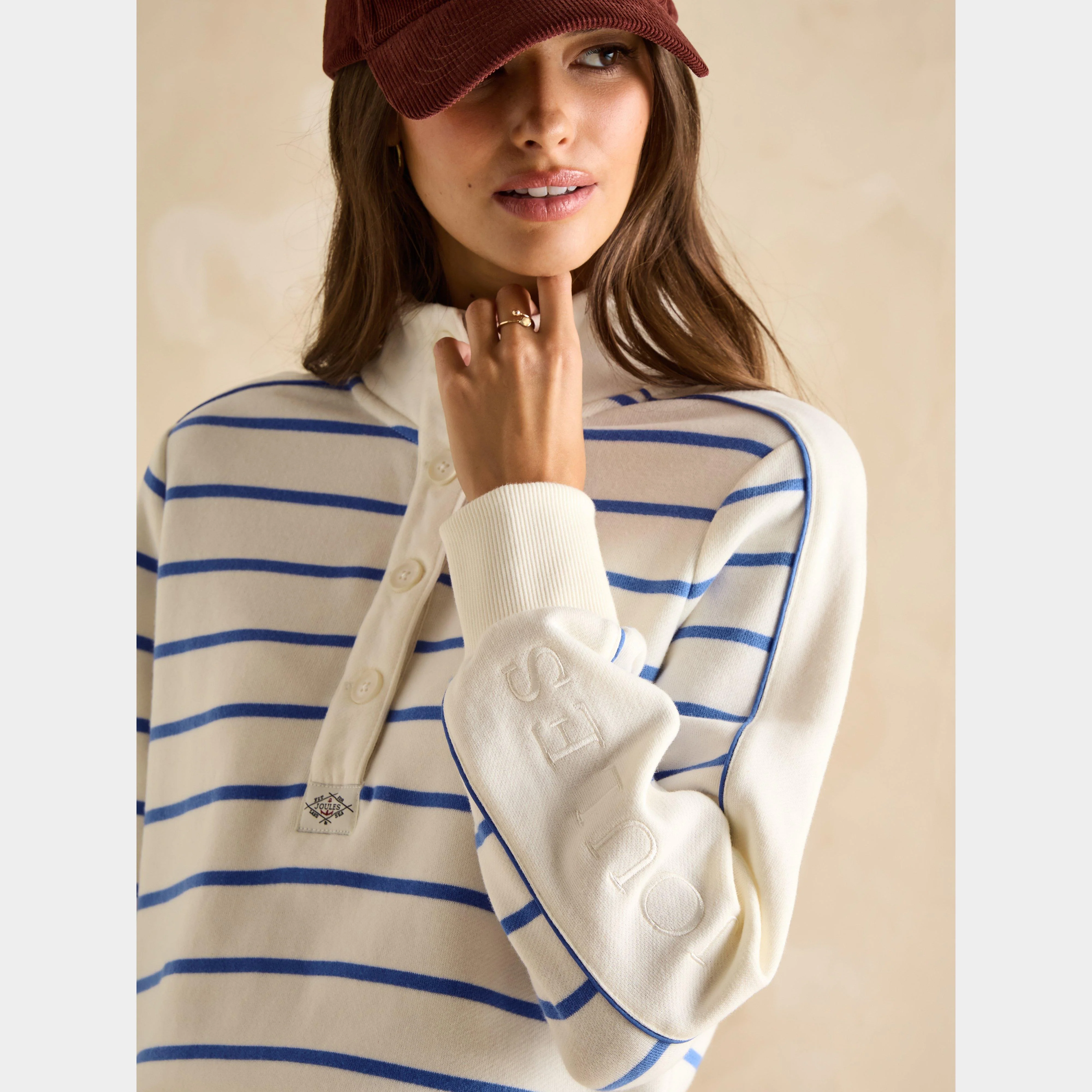 Womens Southwold Funnel Neck Sweatshirt Creme Blue - Image 3