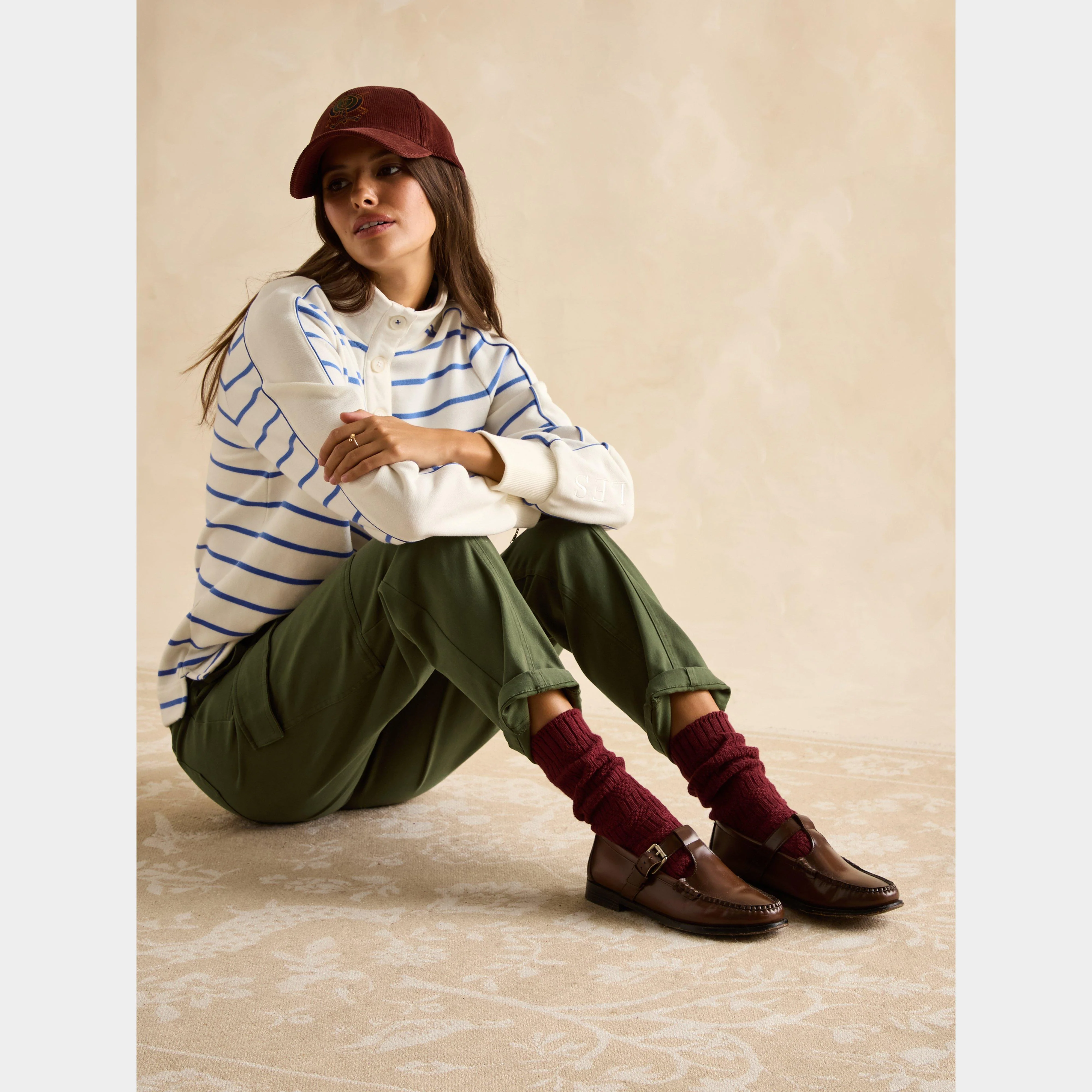 Womens Southwold Funnel Neck Sweatshirt Creme Blue - Image 5