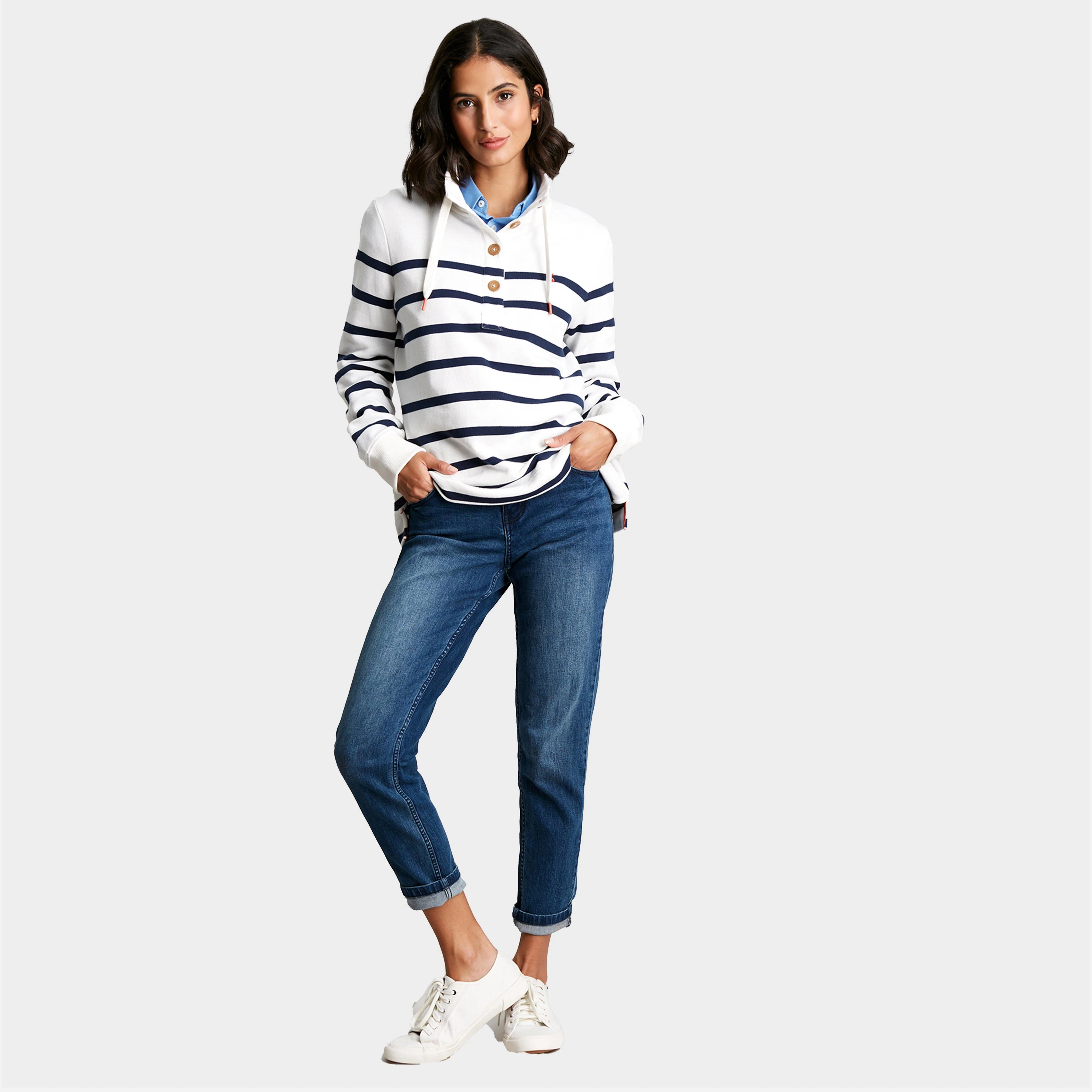 Womens Southwold Funnel Neck Sweatshirt Navy Creme Stripe - Image 8
